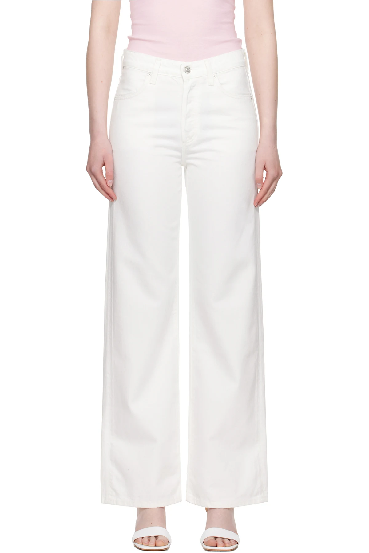 White Annina High Rise Wide Leg 33" Jeans