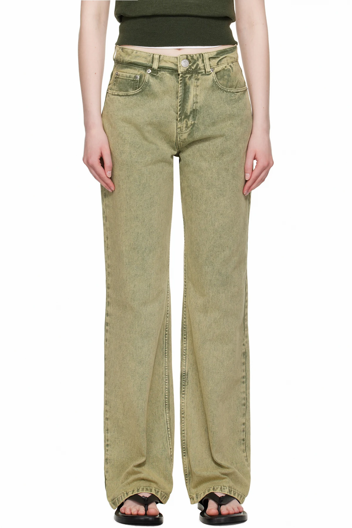Khaki Cotton Large Fit Jeans