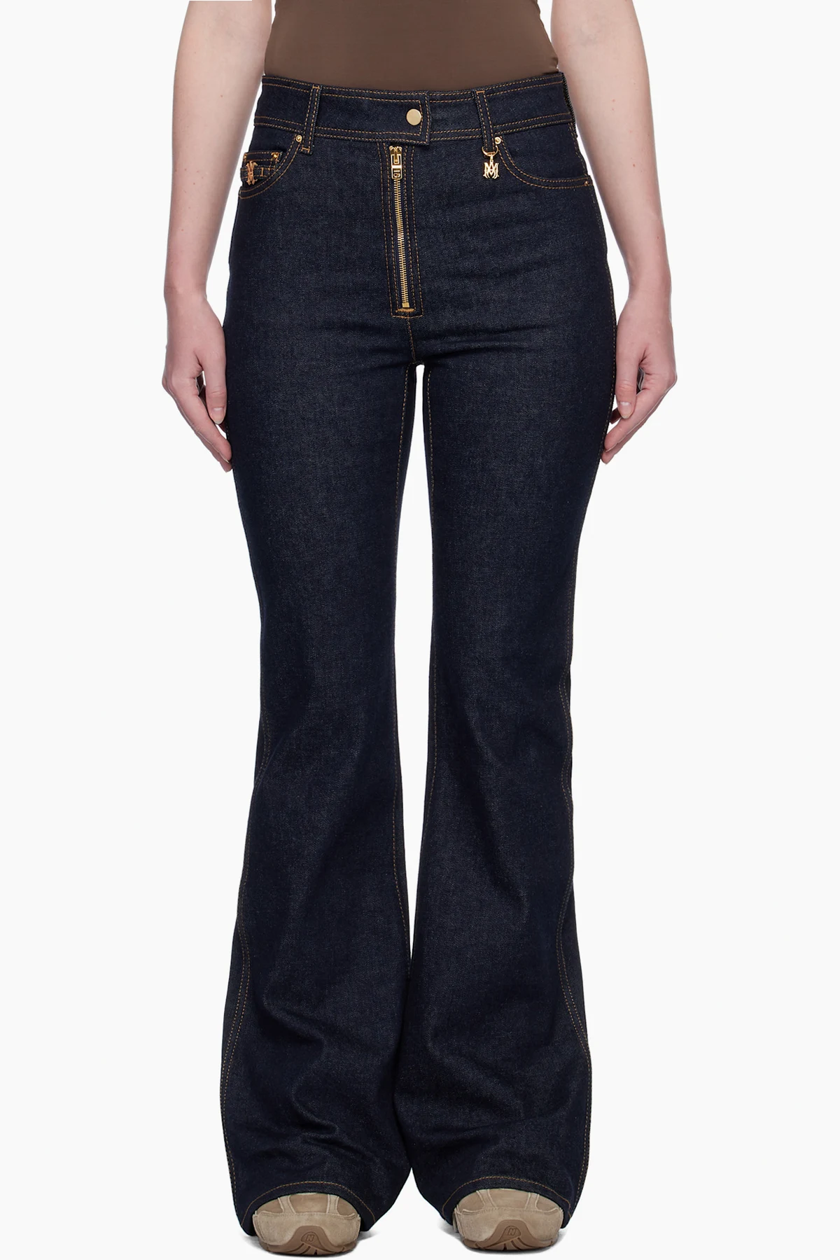 Navy Zip Up Flare Jeans