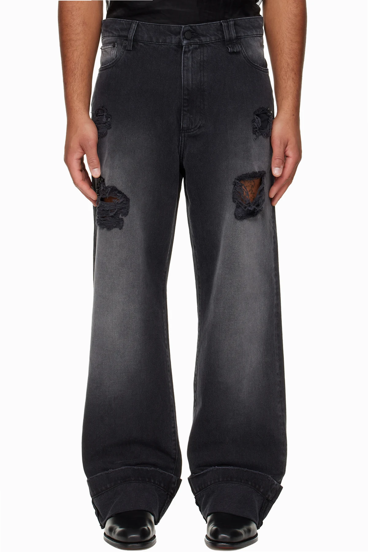 Black Embellished Straight Leg Jeans