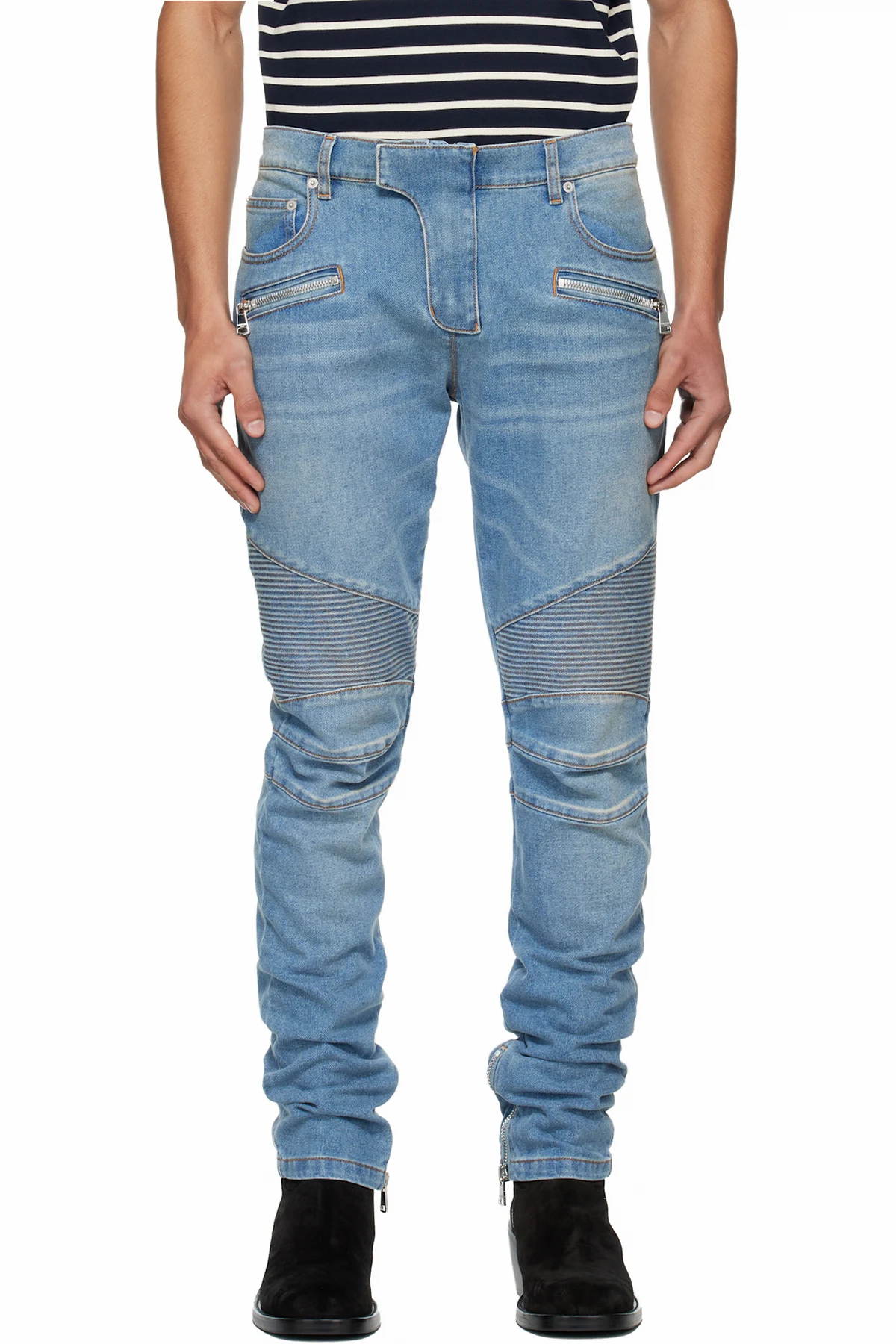 Blue Slim-Fit Biker Jeans