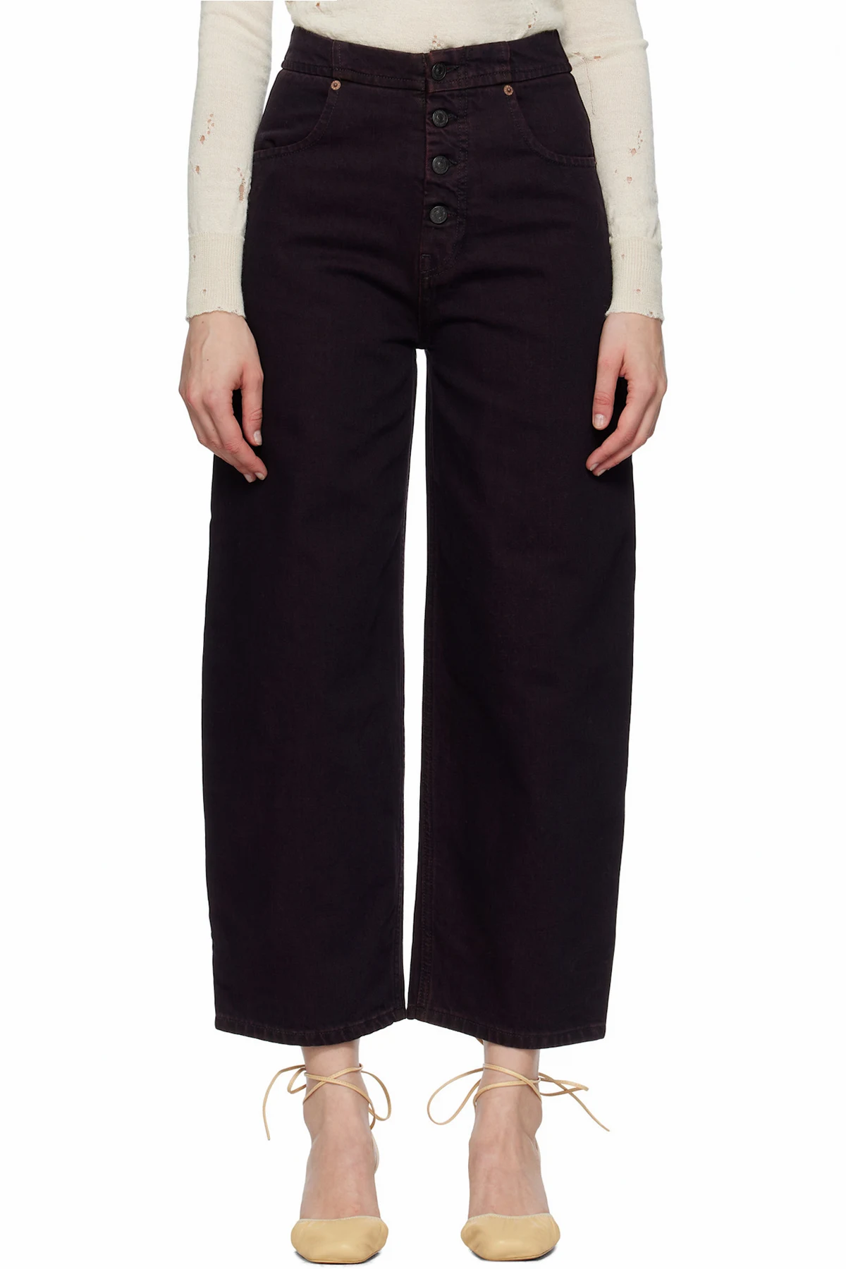 Burgundy Barrel-Leg Jeans