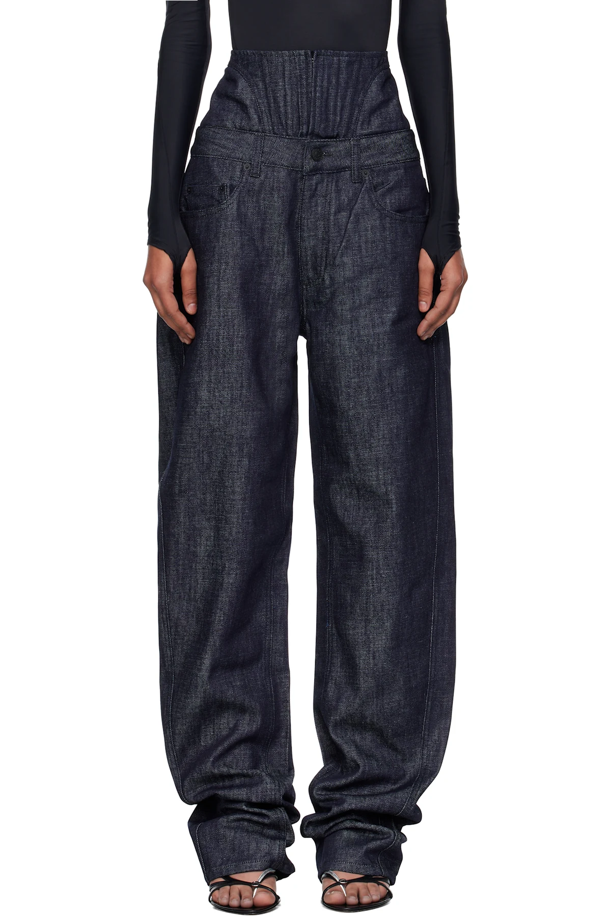 Blue High-Waisted Corset Jeans