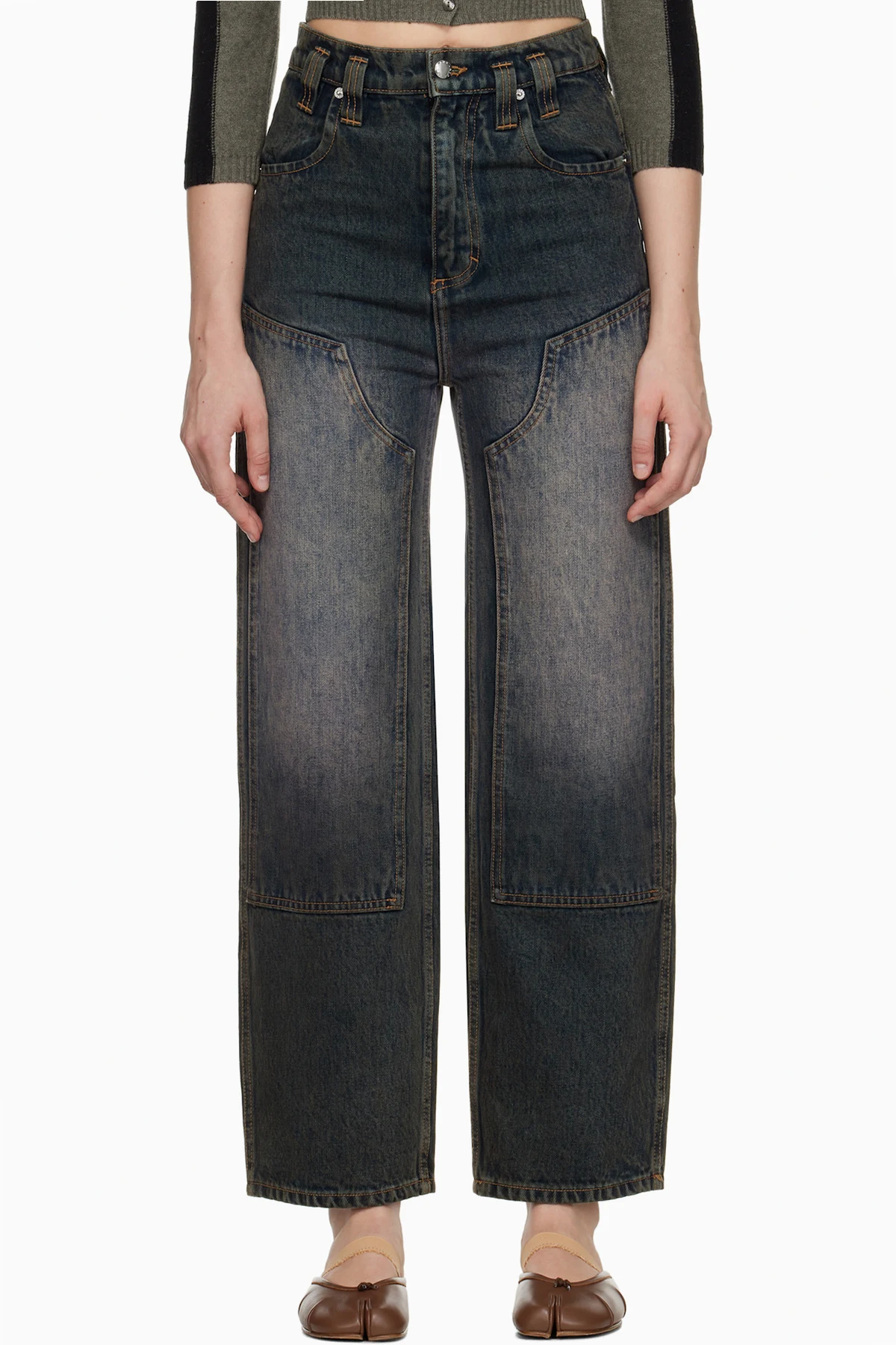 Blue Double Knee Baggy Jeans