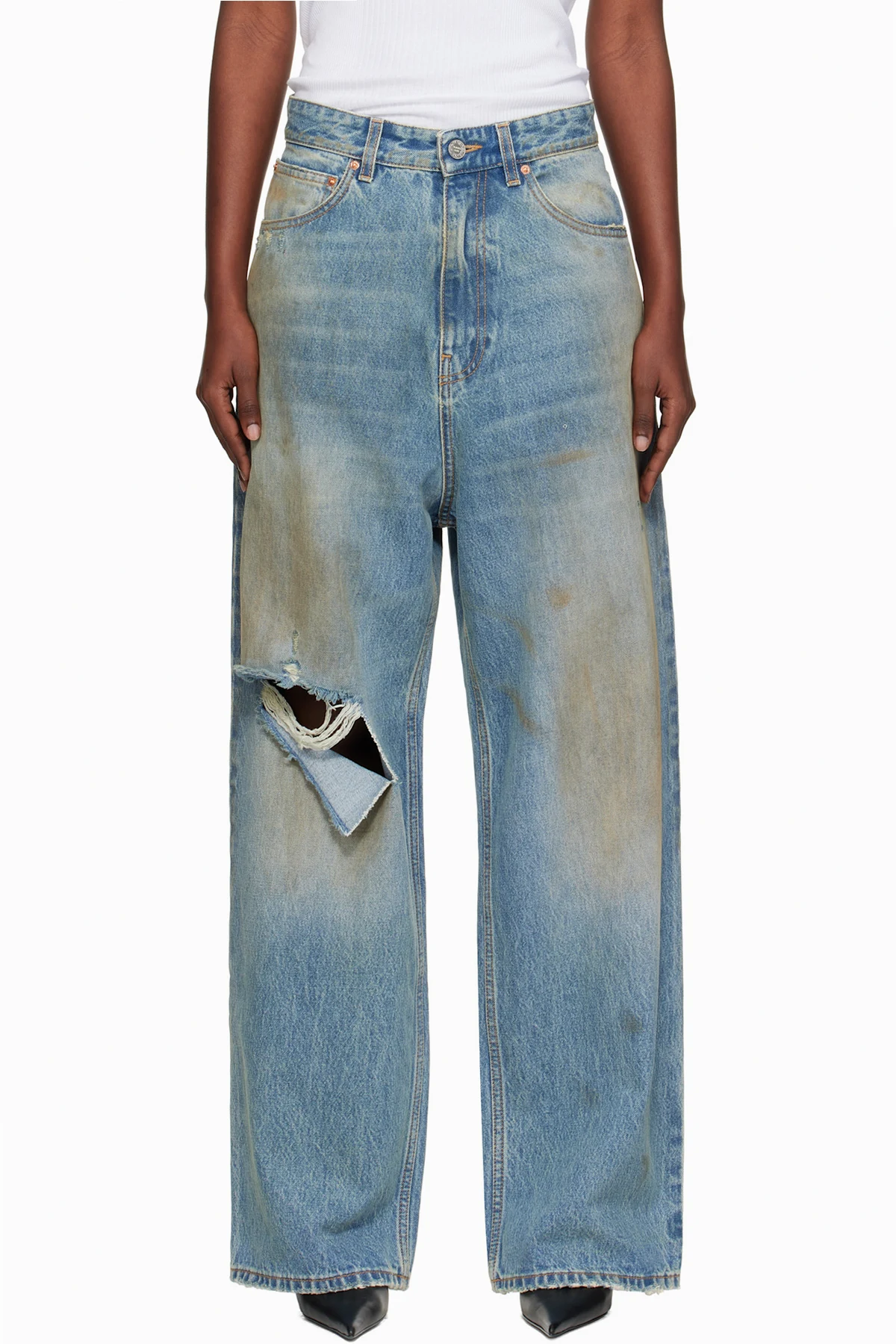 Blue Distressed Baggy Jeans