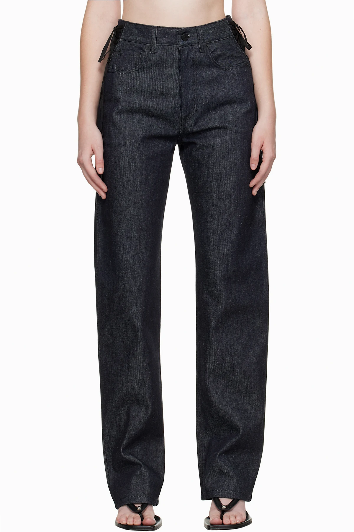 Indigo Laced-Up Straight Jeans
