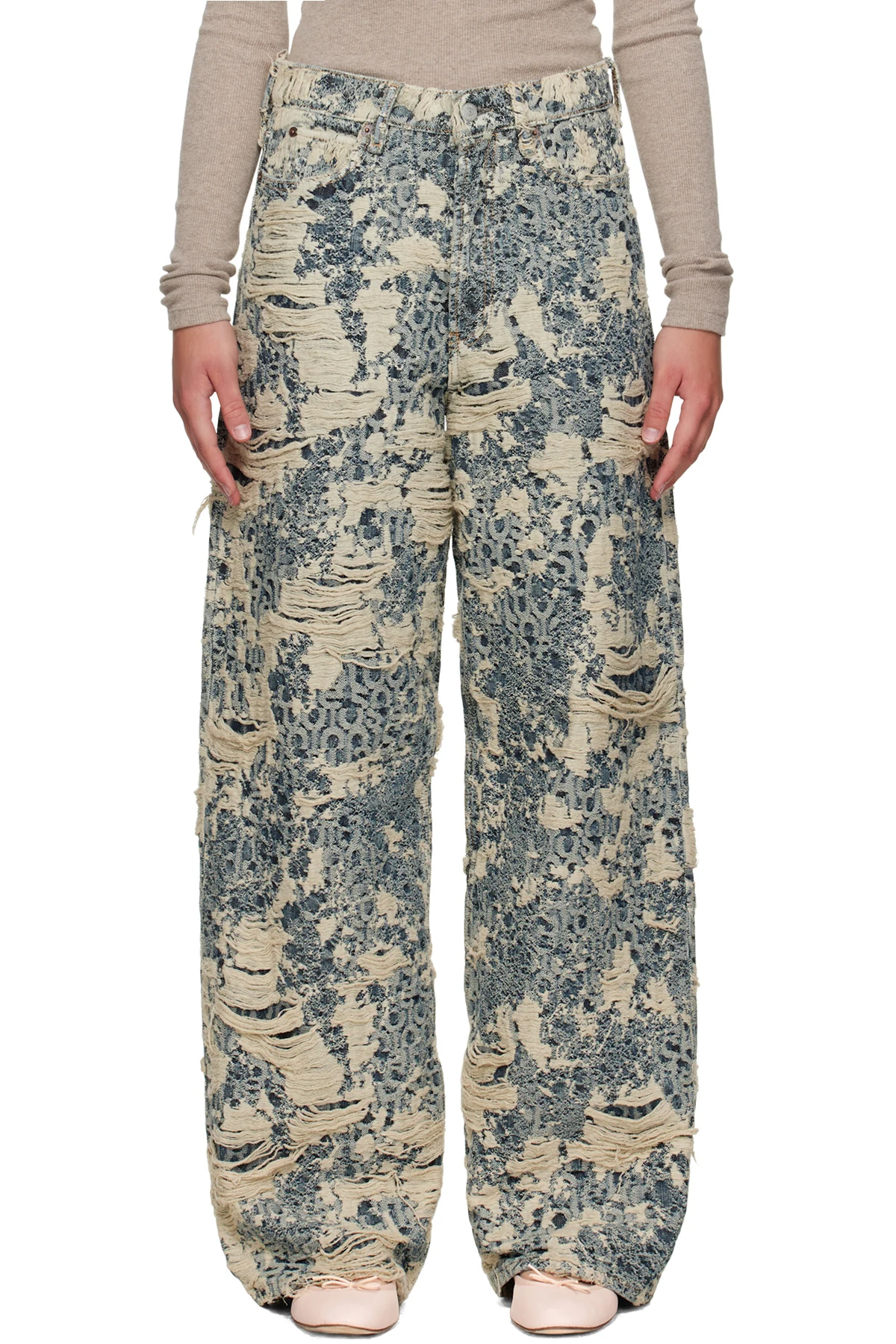 Blue & Beige 1981 Distressed Monogram Jeans