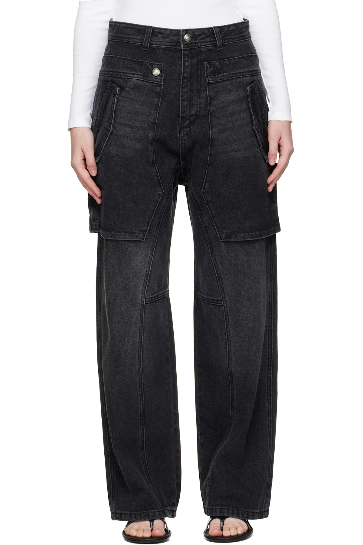 Black Raptor Layered Wide-Leg Jeans