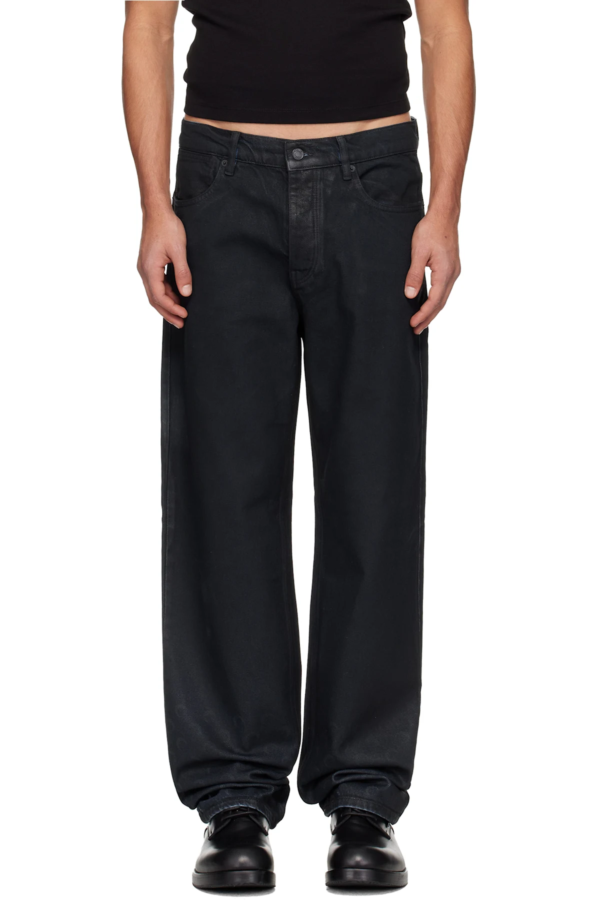 Black Moon Waxed Denim Straight Jeans
