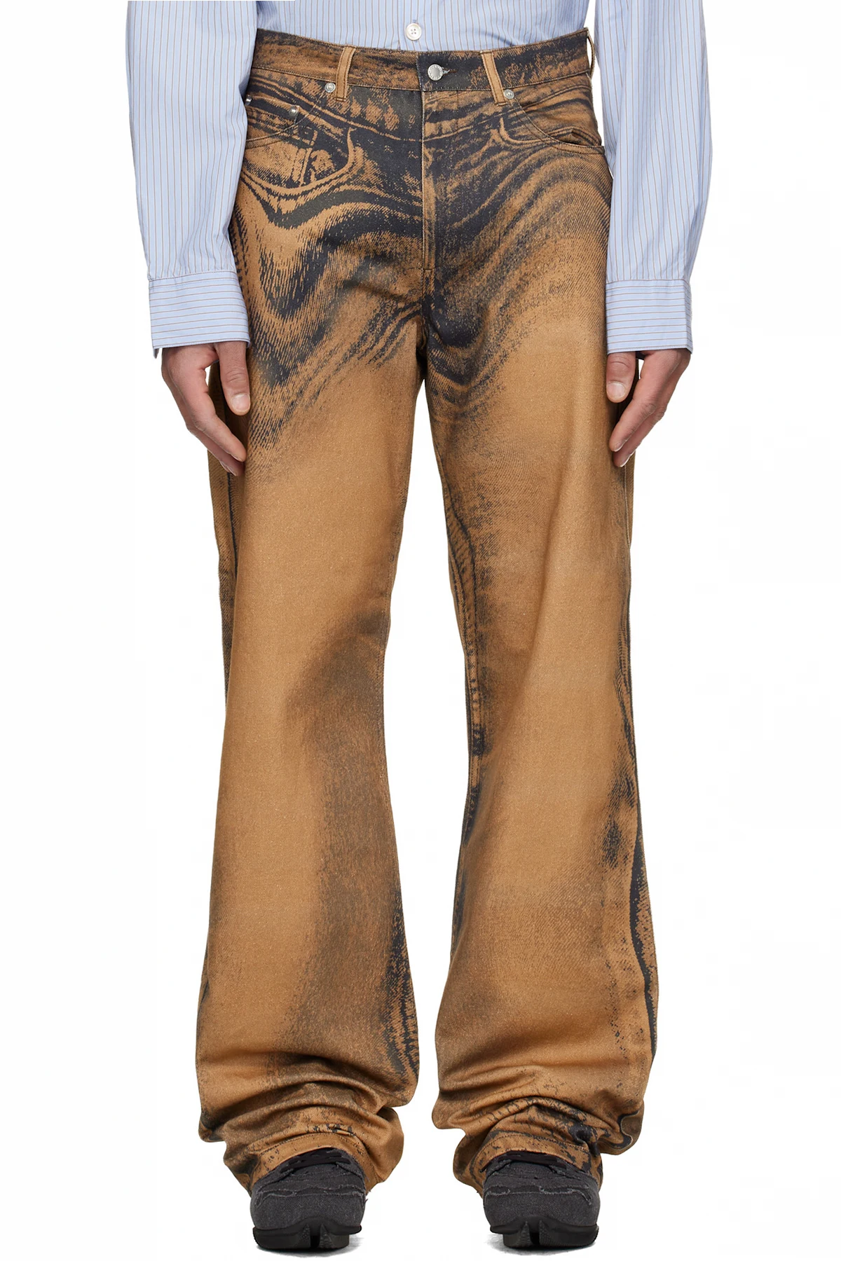 Brown Distorted Print Jeans