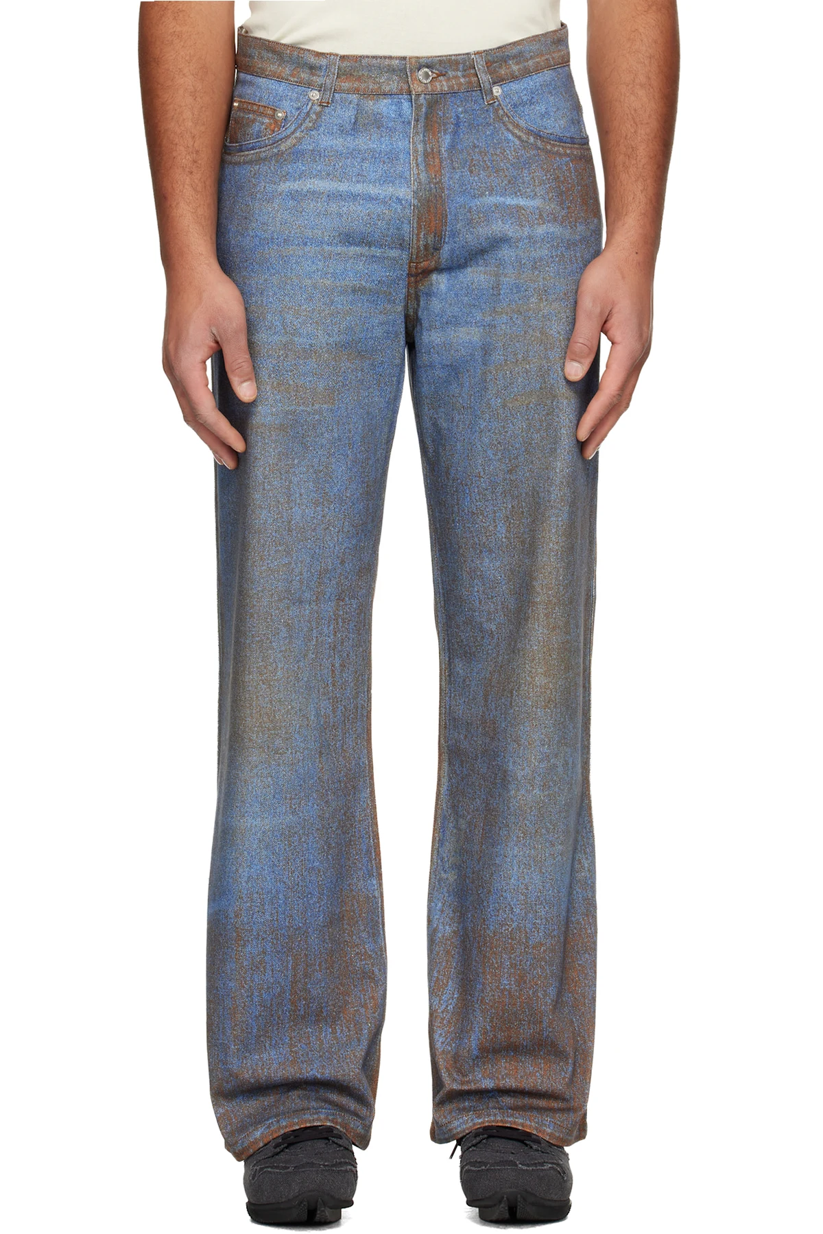 Blue & Brown Paint Print Jeans