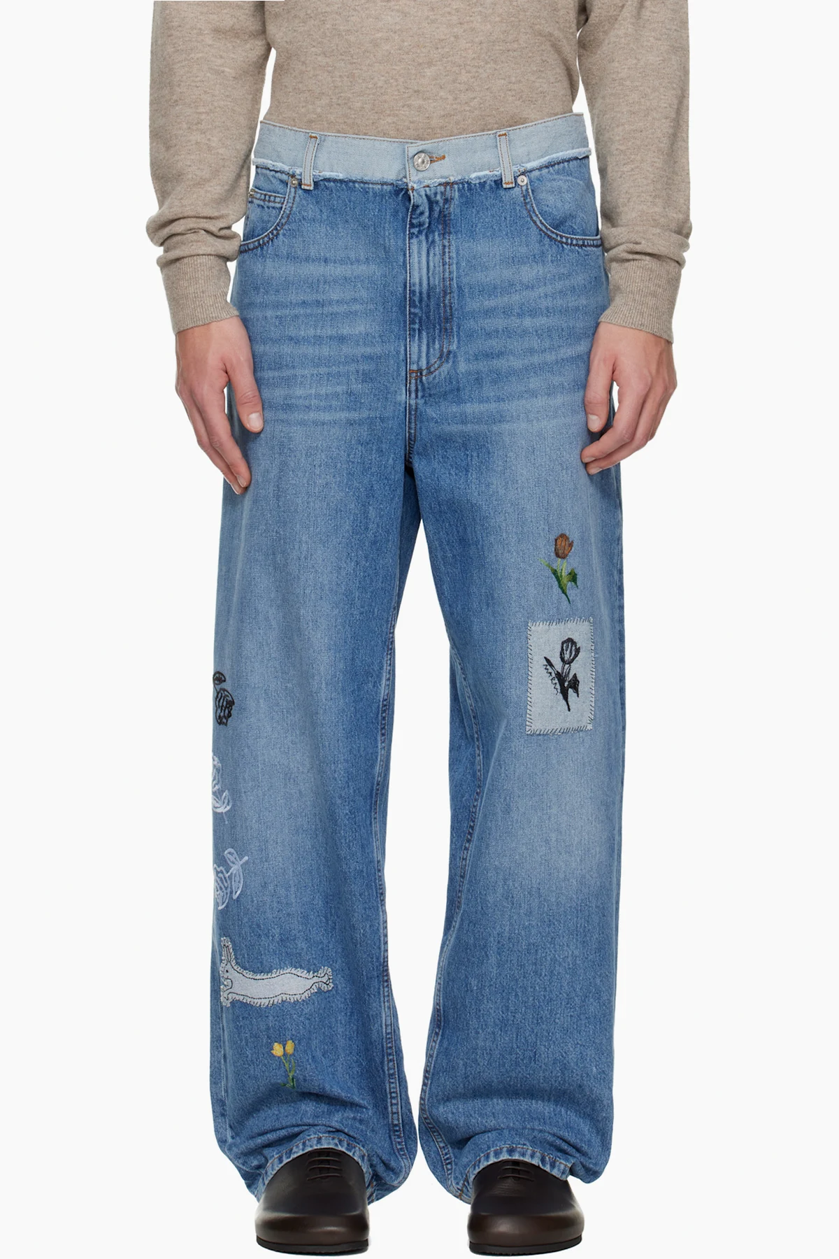 Blue Embroidered Jeans