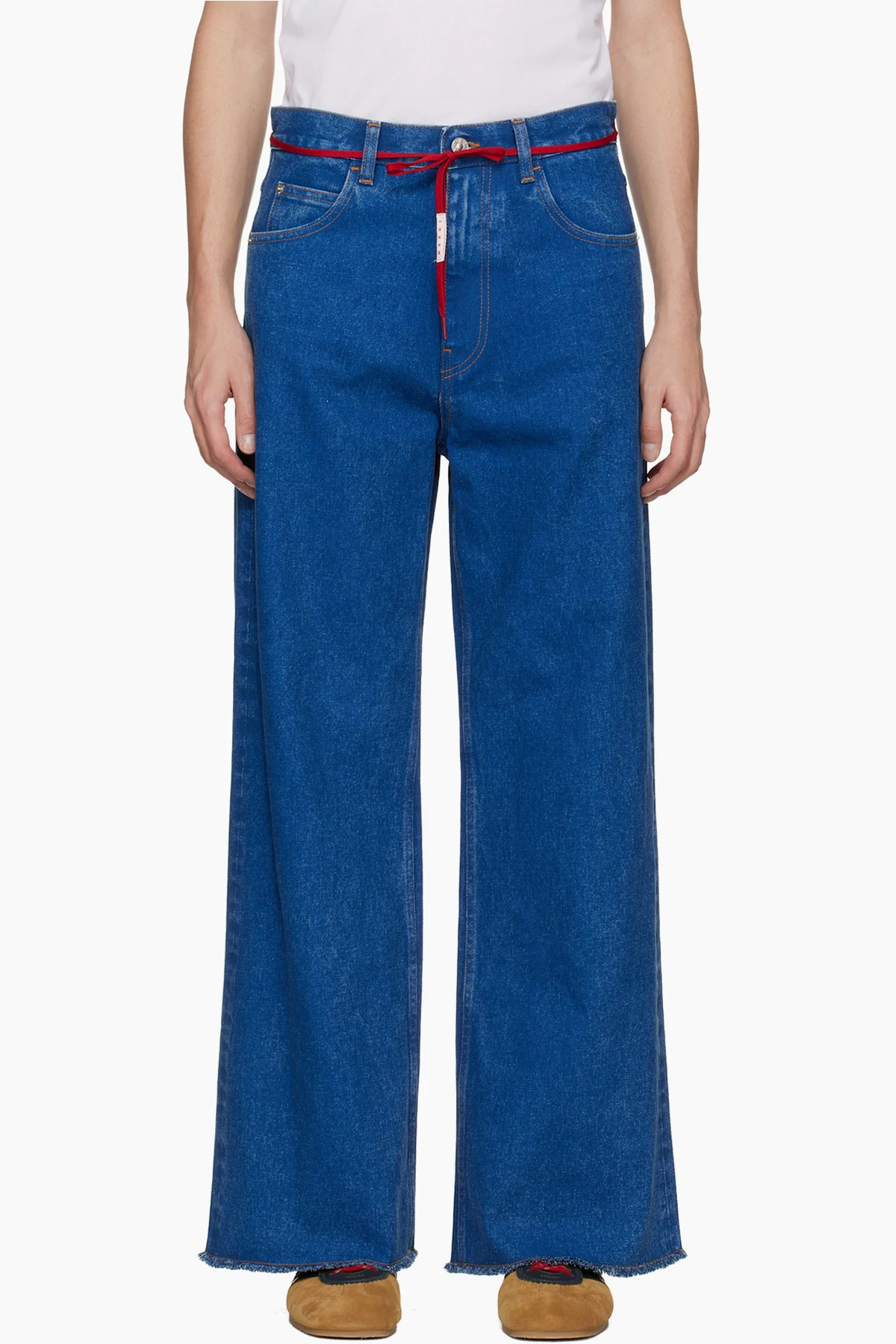 Blue Low Rise 'Red Belt' Jeans