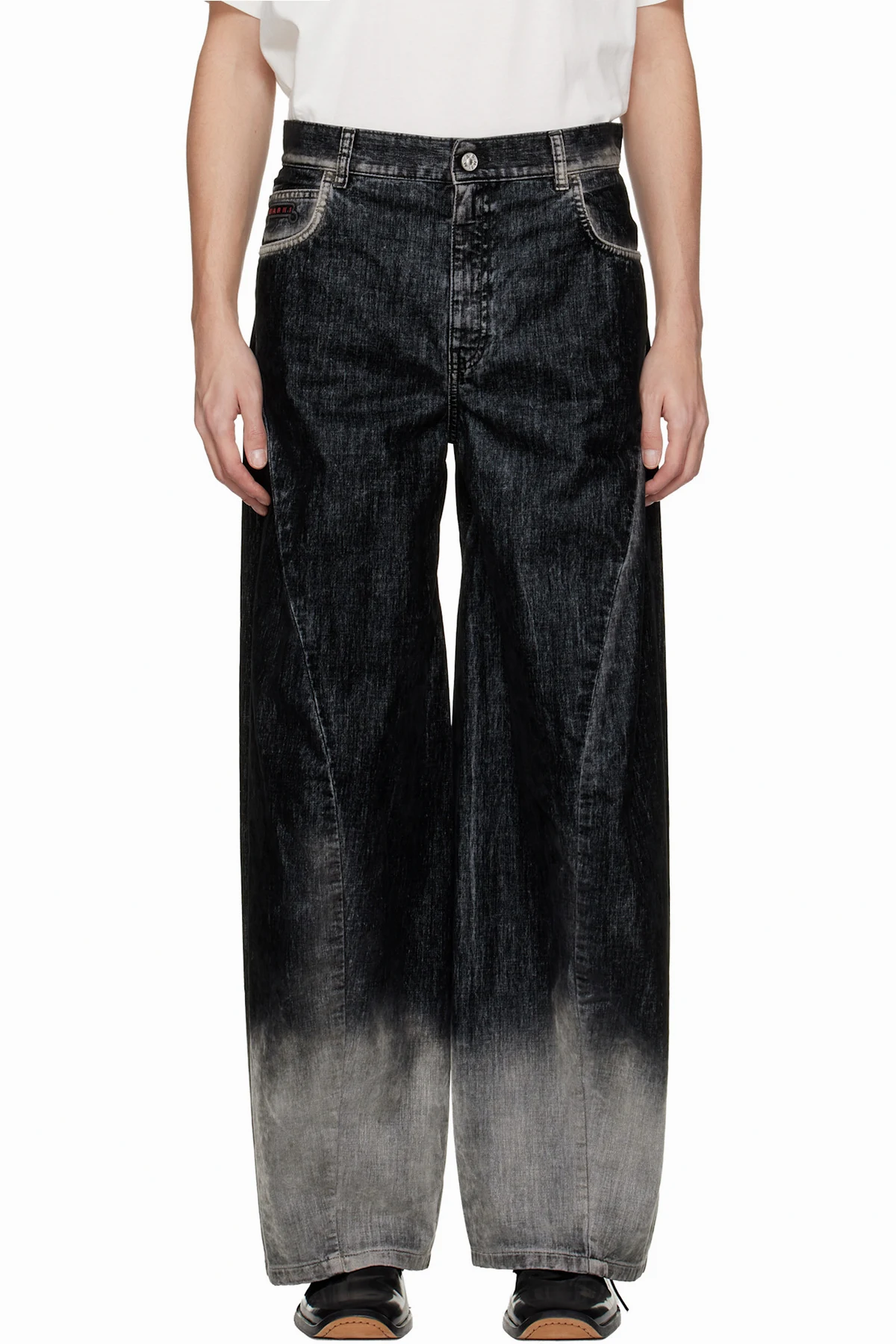 Black Flocked Denim Twisted Jeans