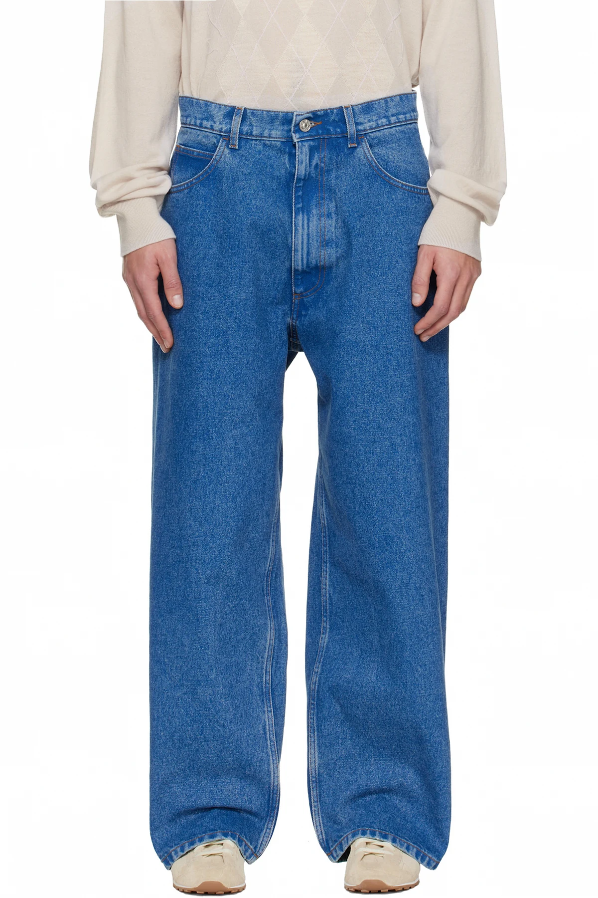 Blue Bleached Coated Jeans