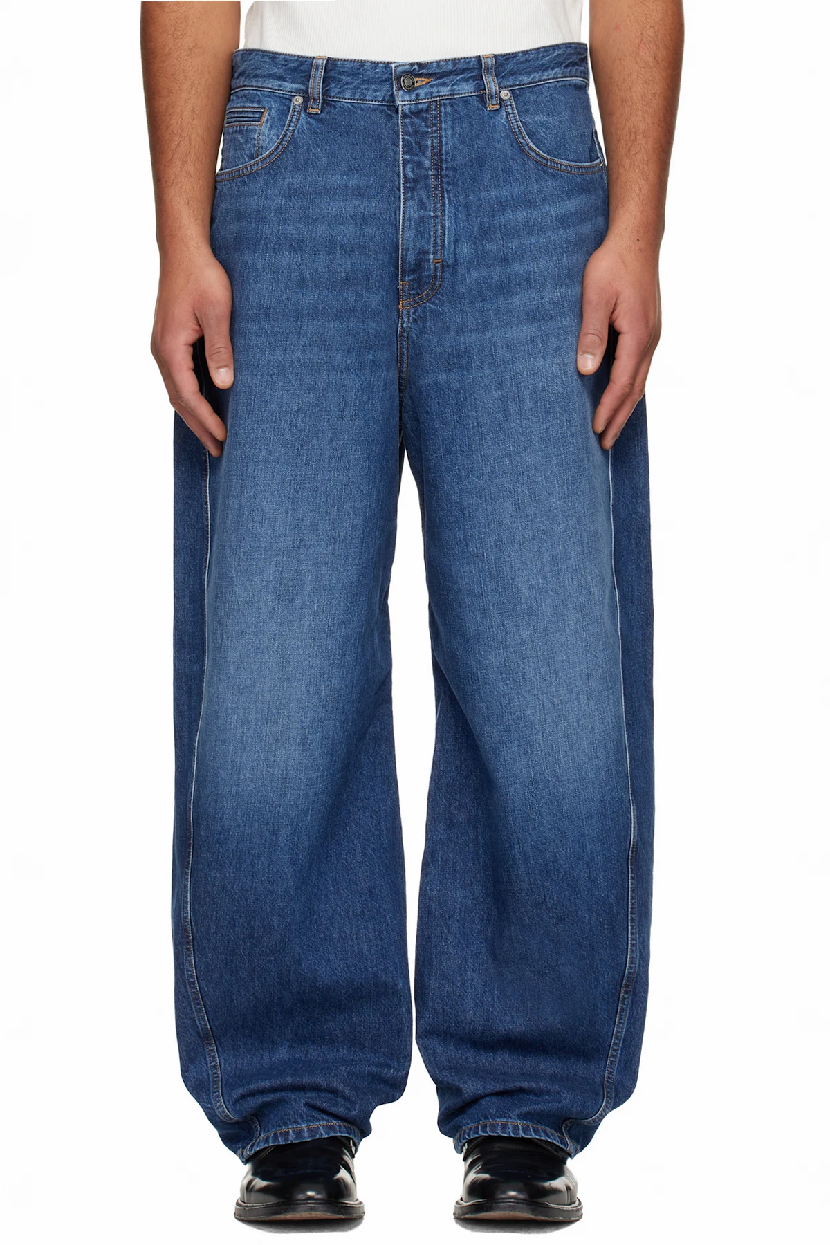 Blue Denim Couture Seam Washed Jeans