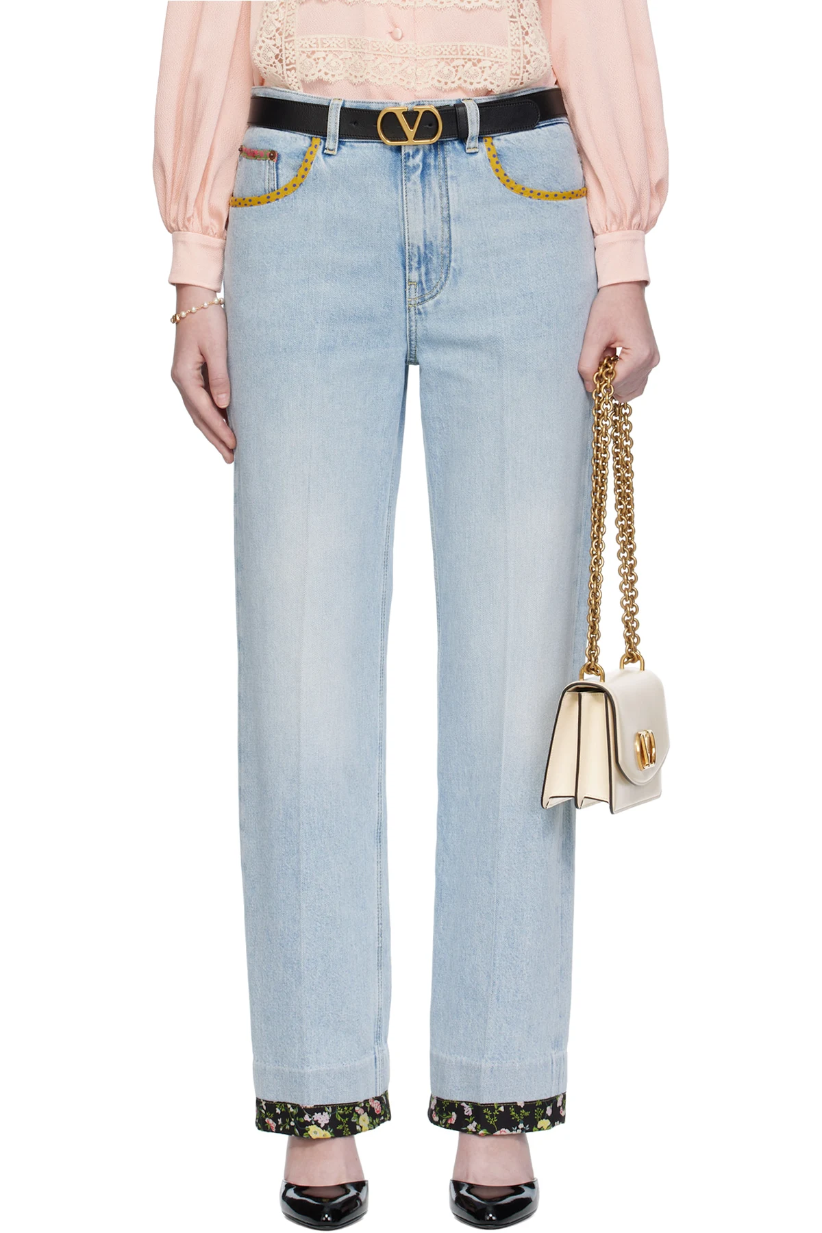 Blue Embroidered Denim Jeans