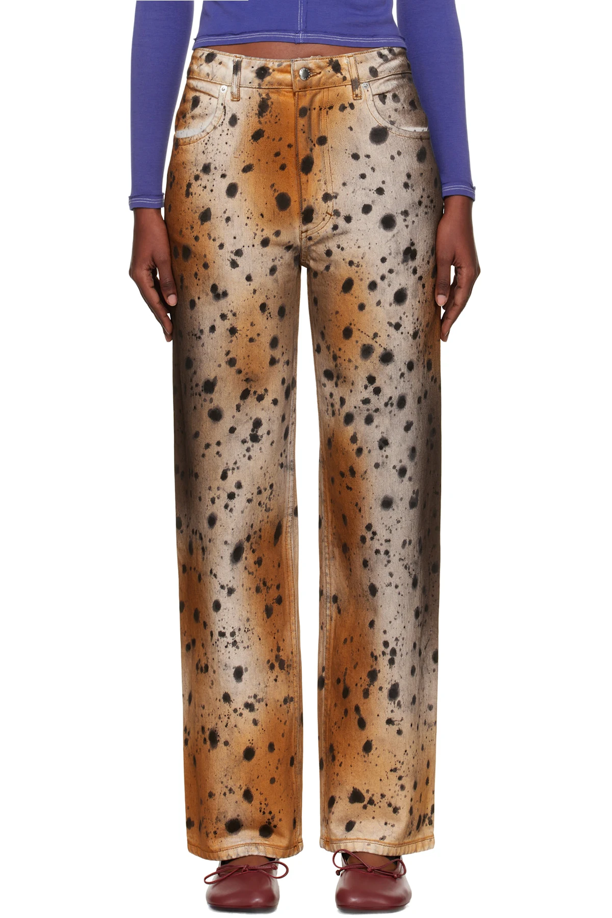 Tan & Beige Wide Leg Jeans