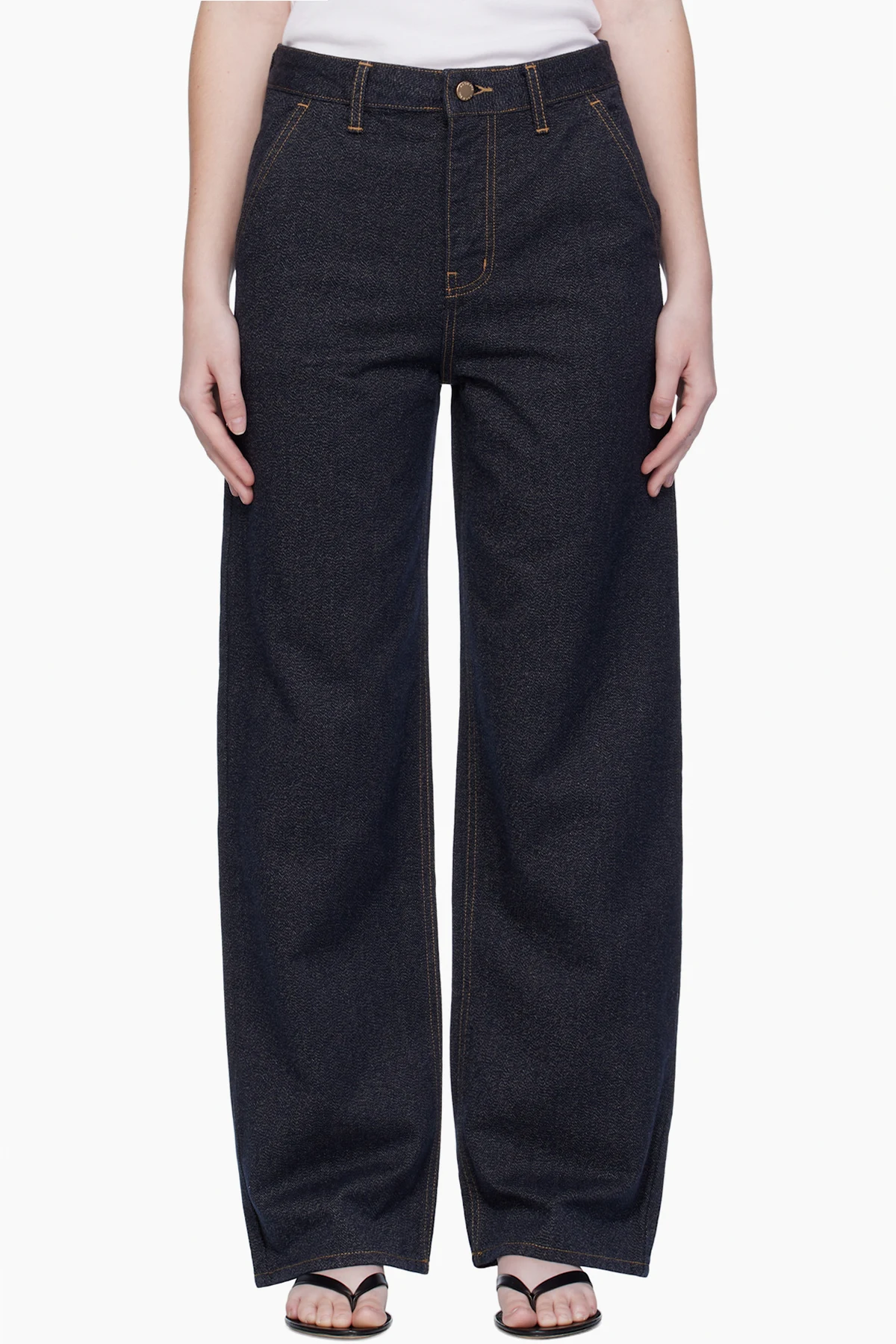 Navy Point Button Jeans