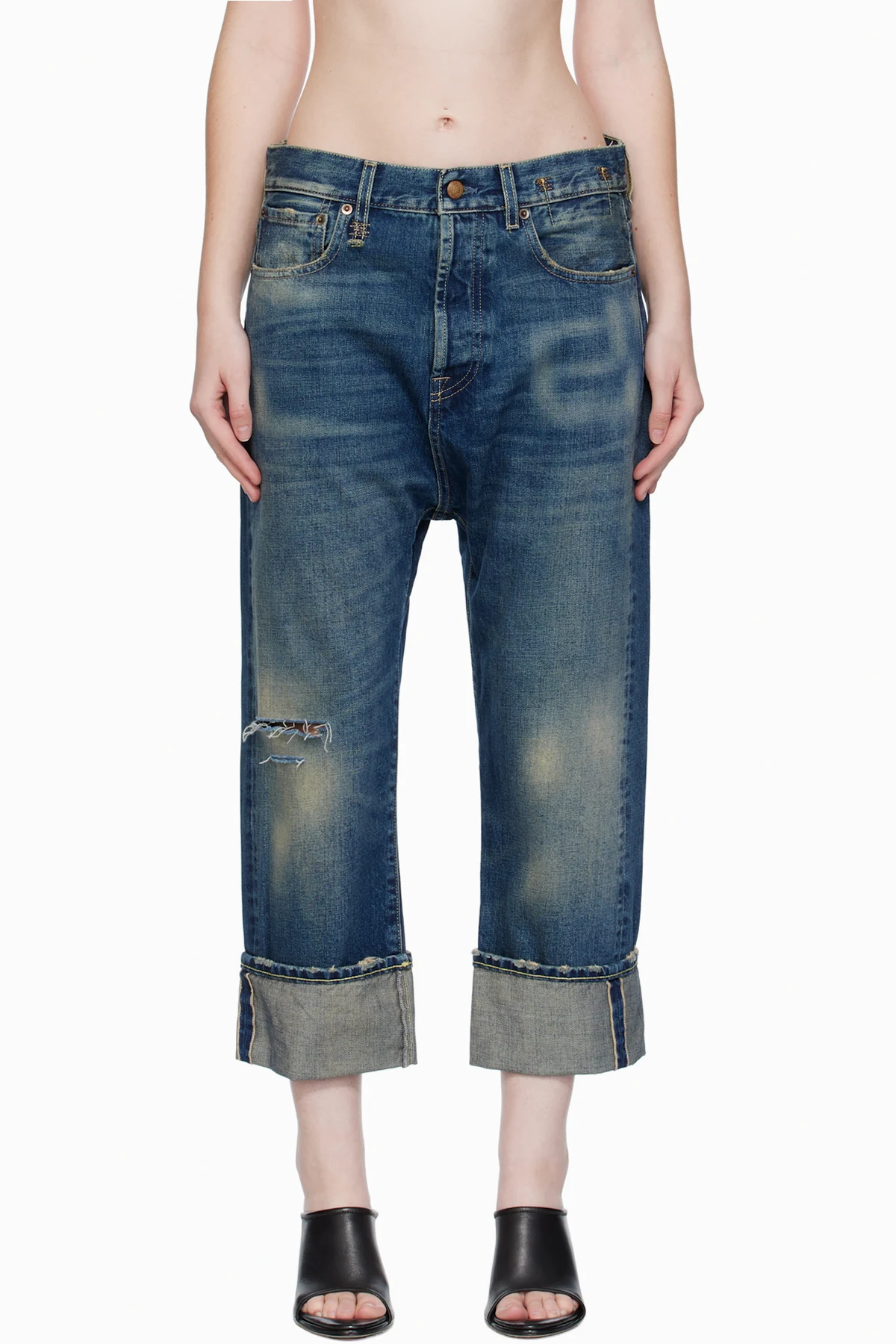 Blue Cuffed Tailored Drop Jeans