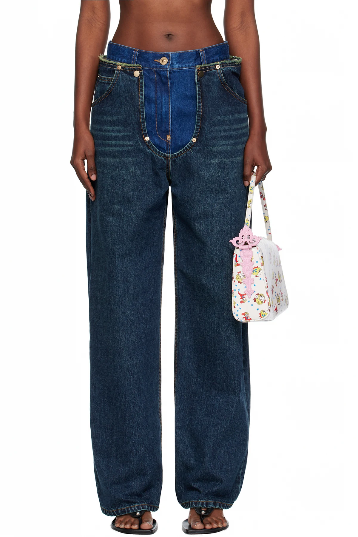 Navy Blooming Layered Washed Jeans