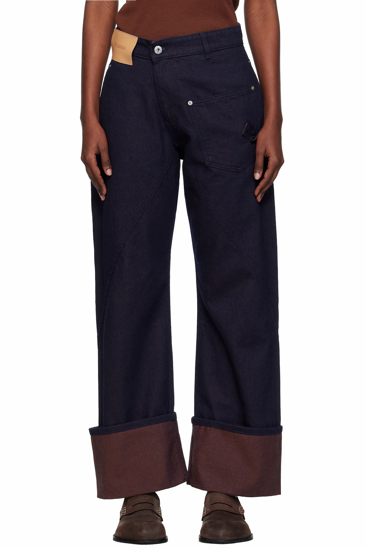 Navy Turn Up Twisted Workwear Jeans