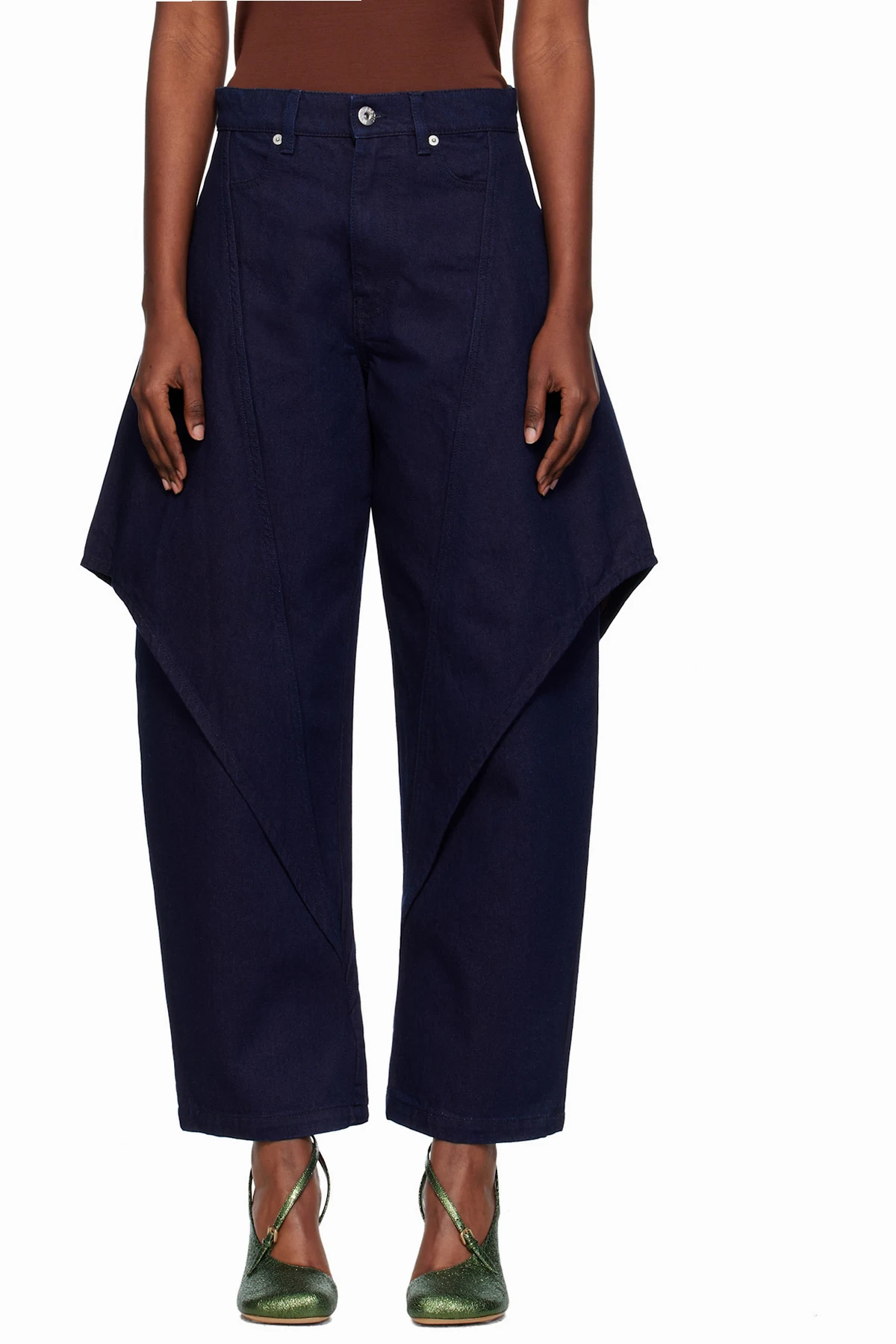 Navy Cropped Sculptural Jeans