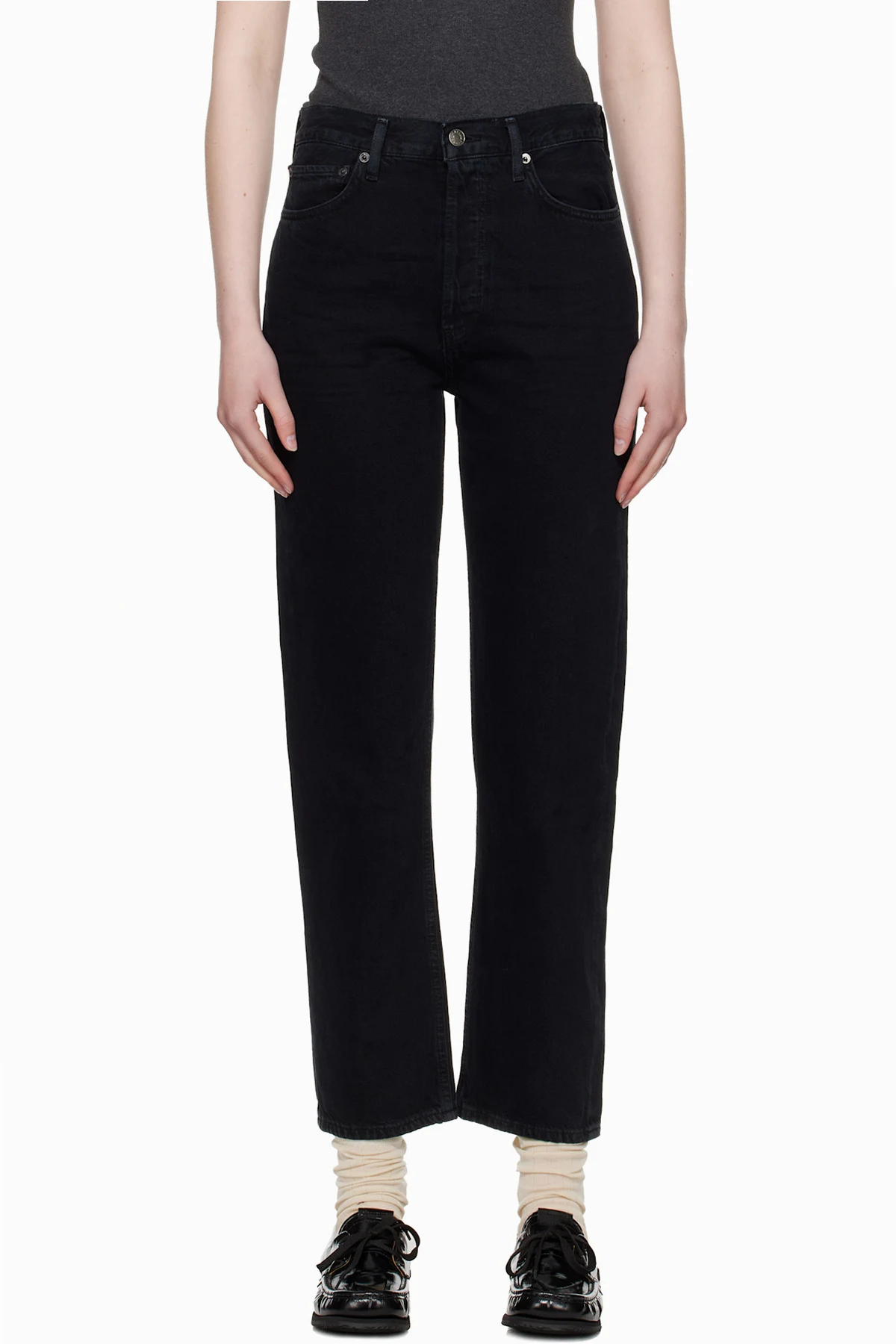 Black 90s Pinch Waist High Rise Straight Jeans