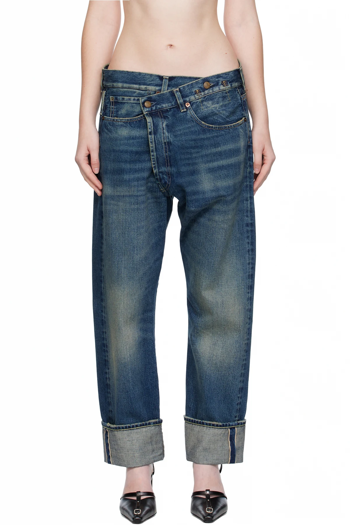 Blue Cuffed Crossover Jeans
