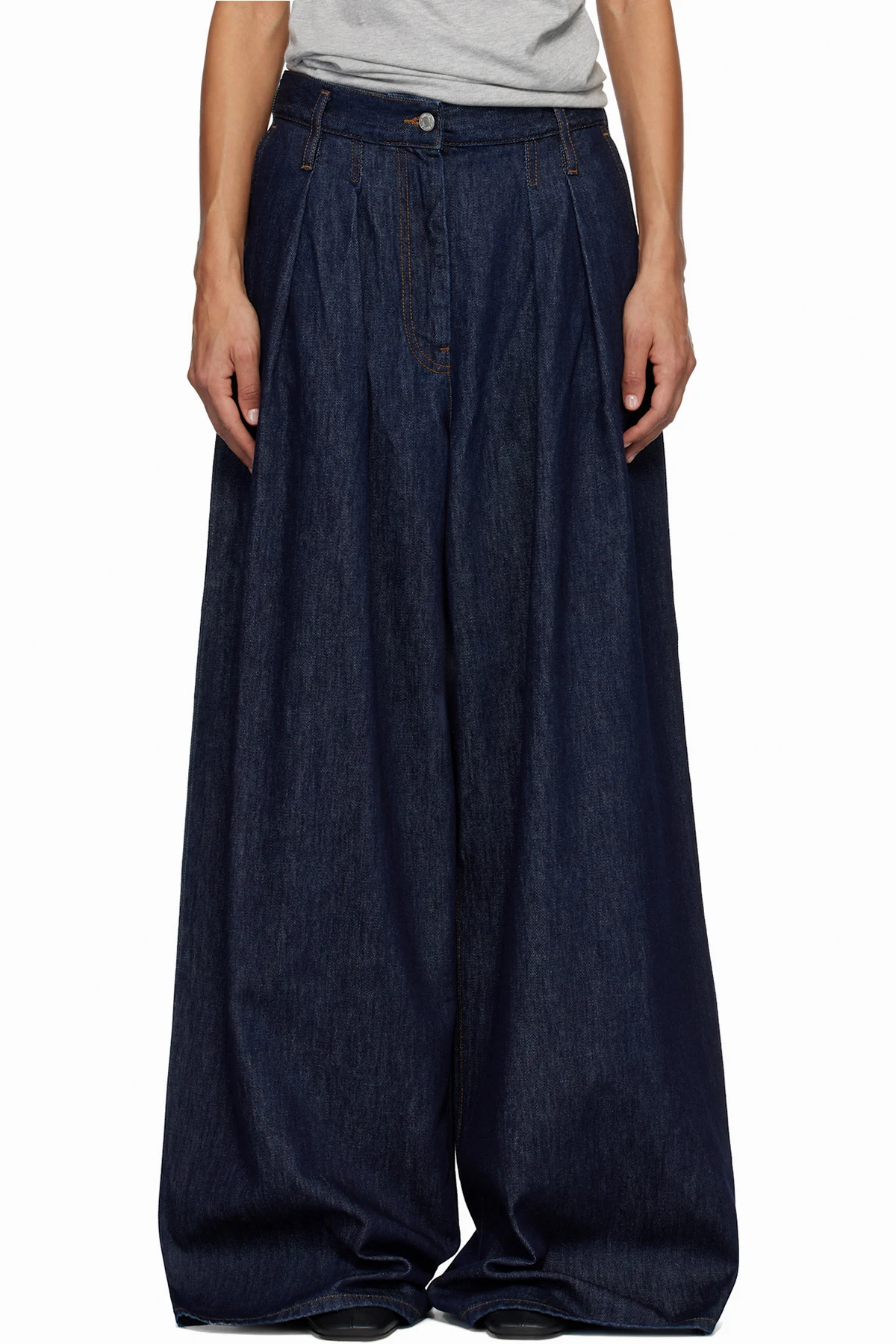 Blue Wide Pleated Jeans