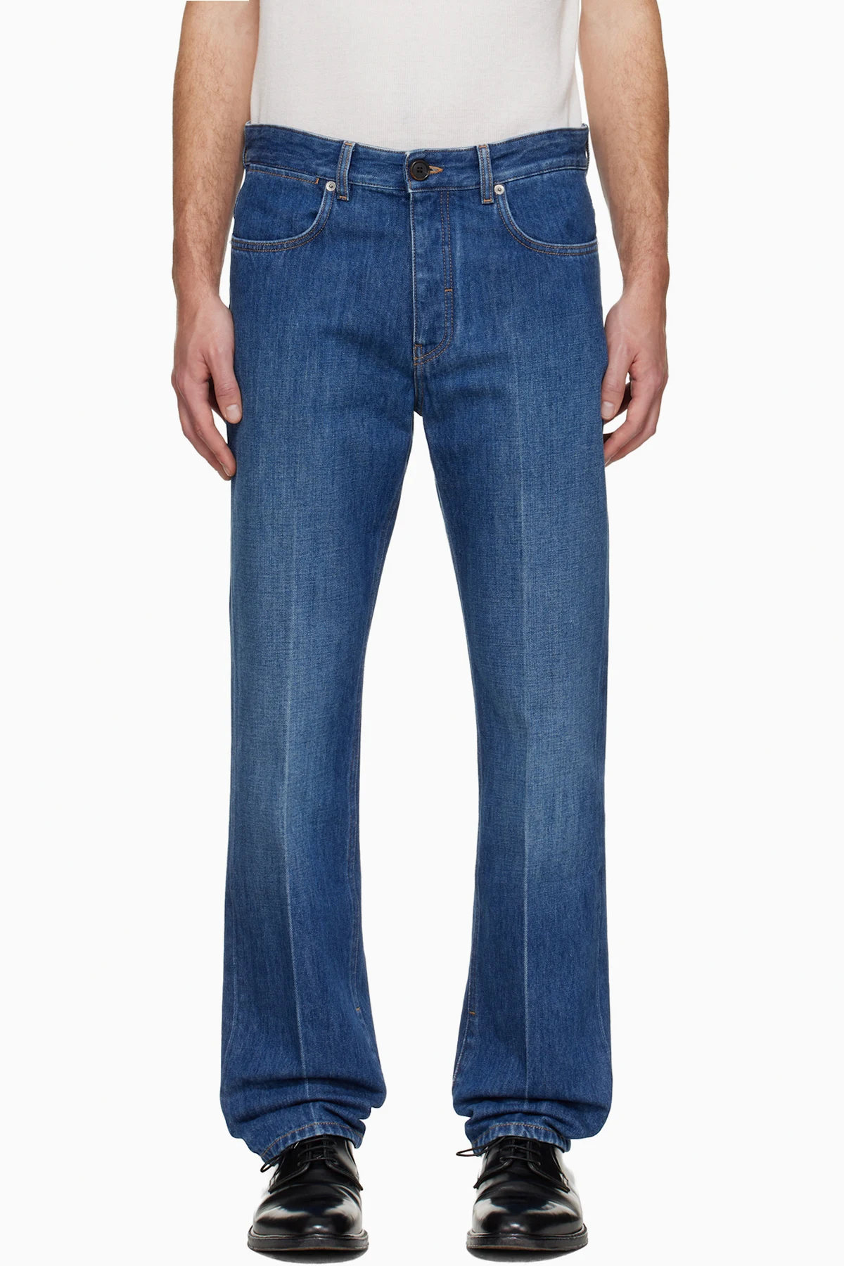 Blue Straight Fit Shadow Washed Jeans
