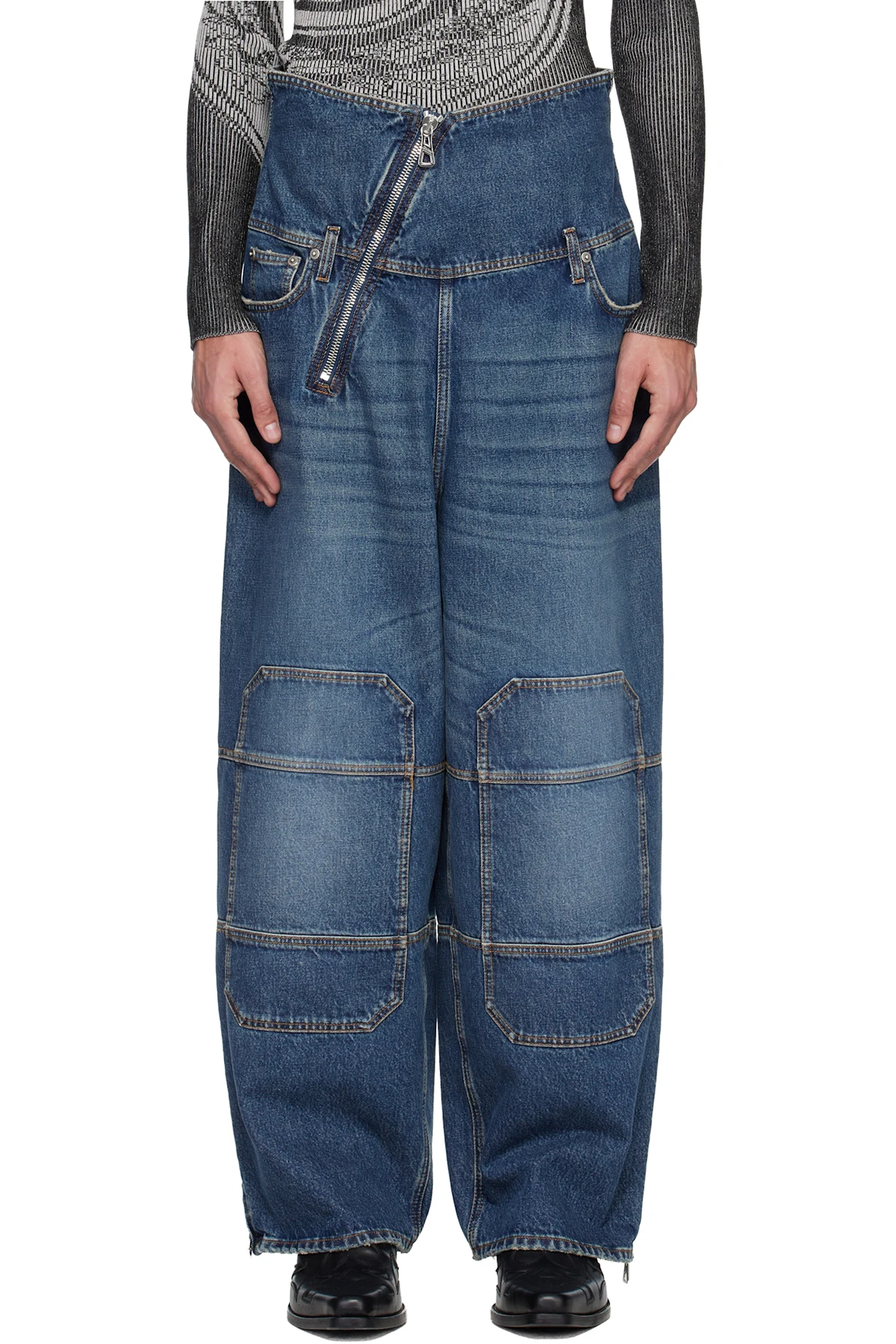 Blue Zipped Patch Jeans