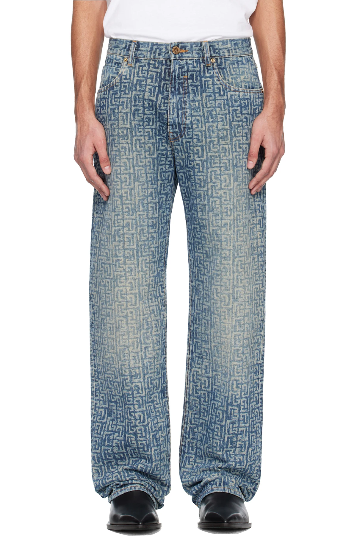 Blue Monogram Laser Loose-Fit Jeans