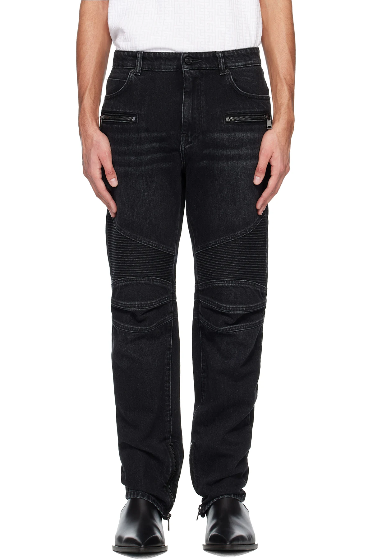 Black Vintage Denim Biker Jeans