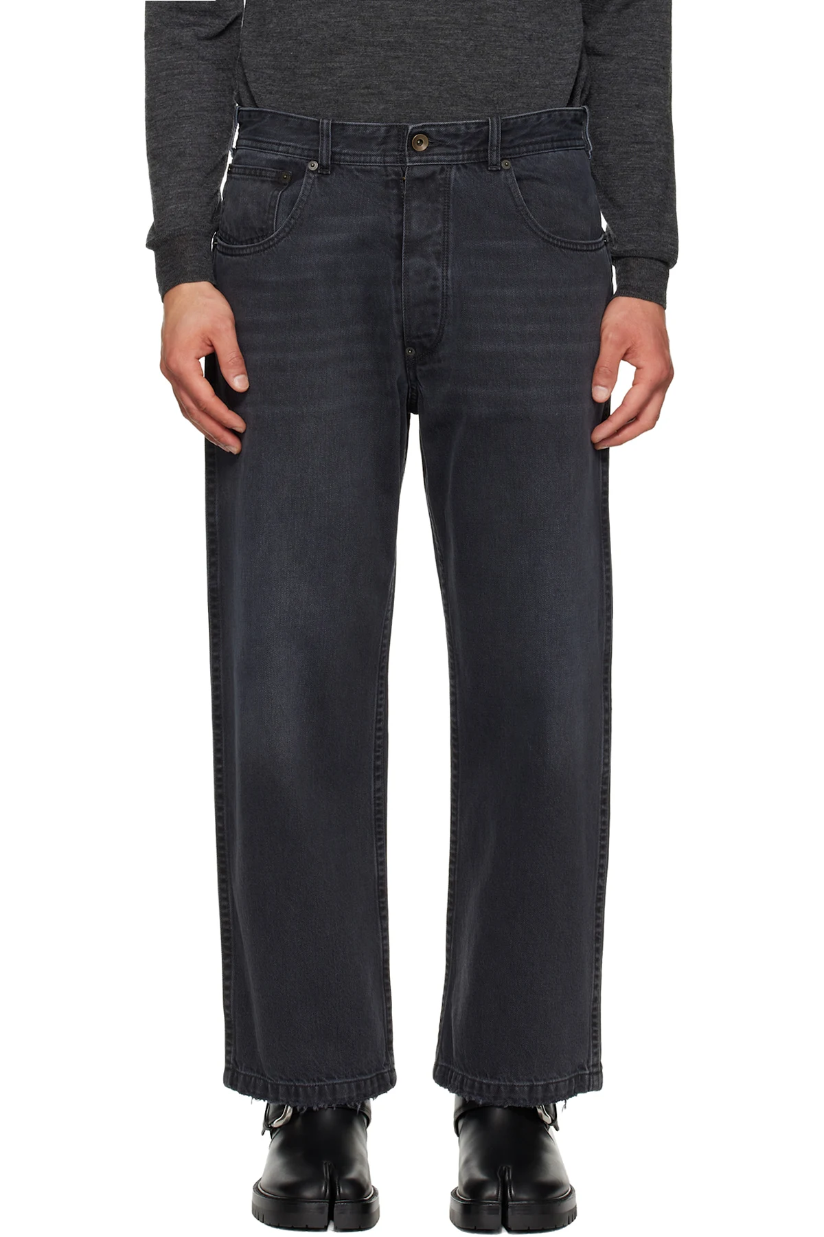 Black Straight-Leg Cropped Jeans