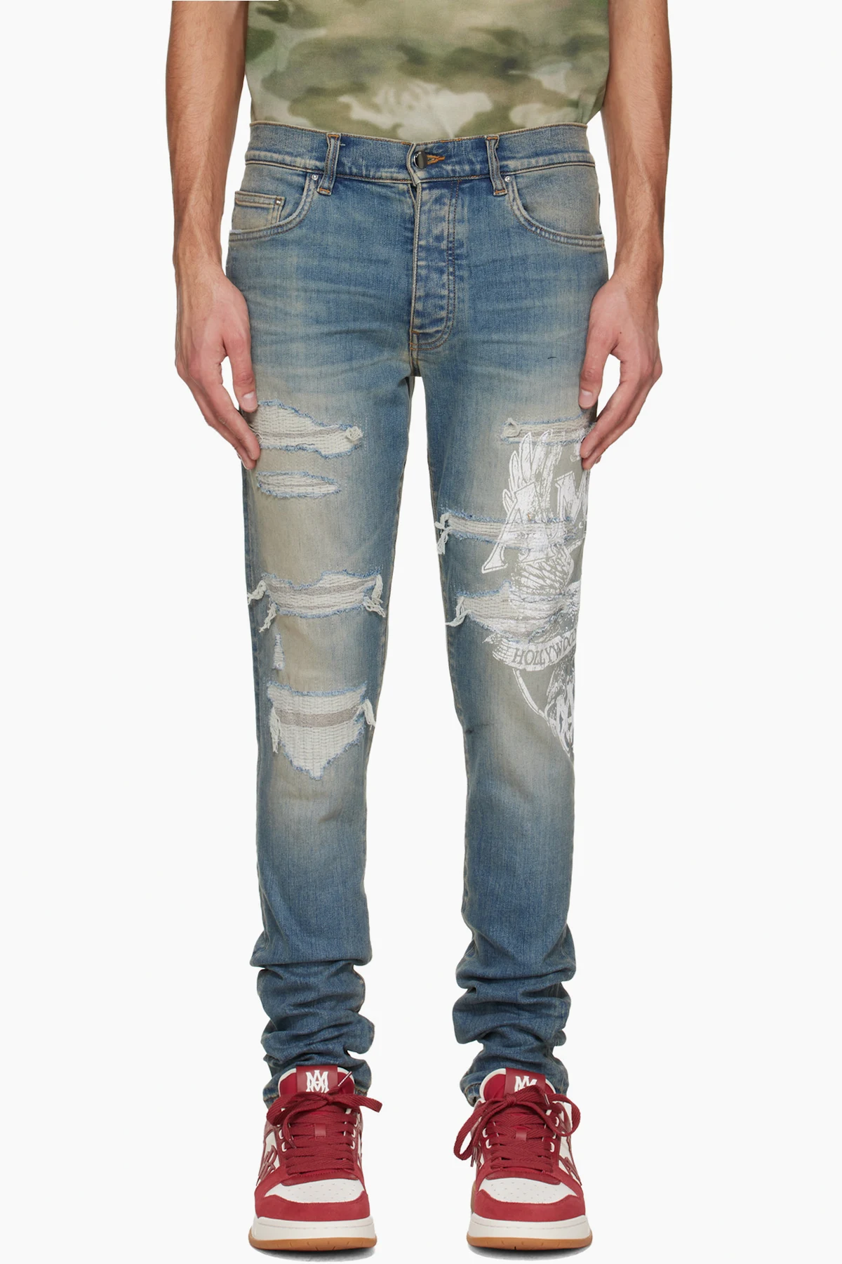 Blue AMIRI Eagle Repair Skinny Jeans