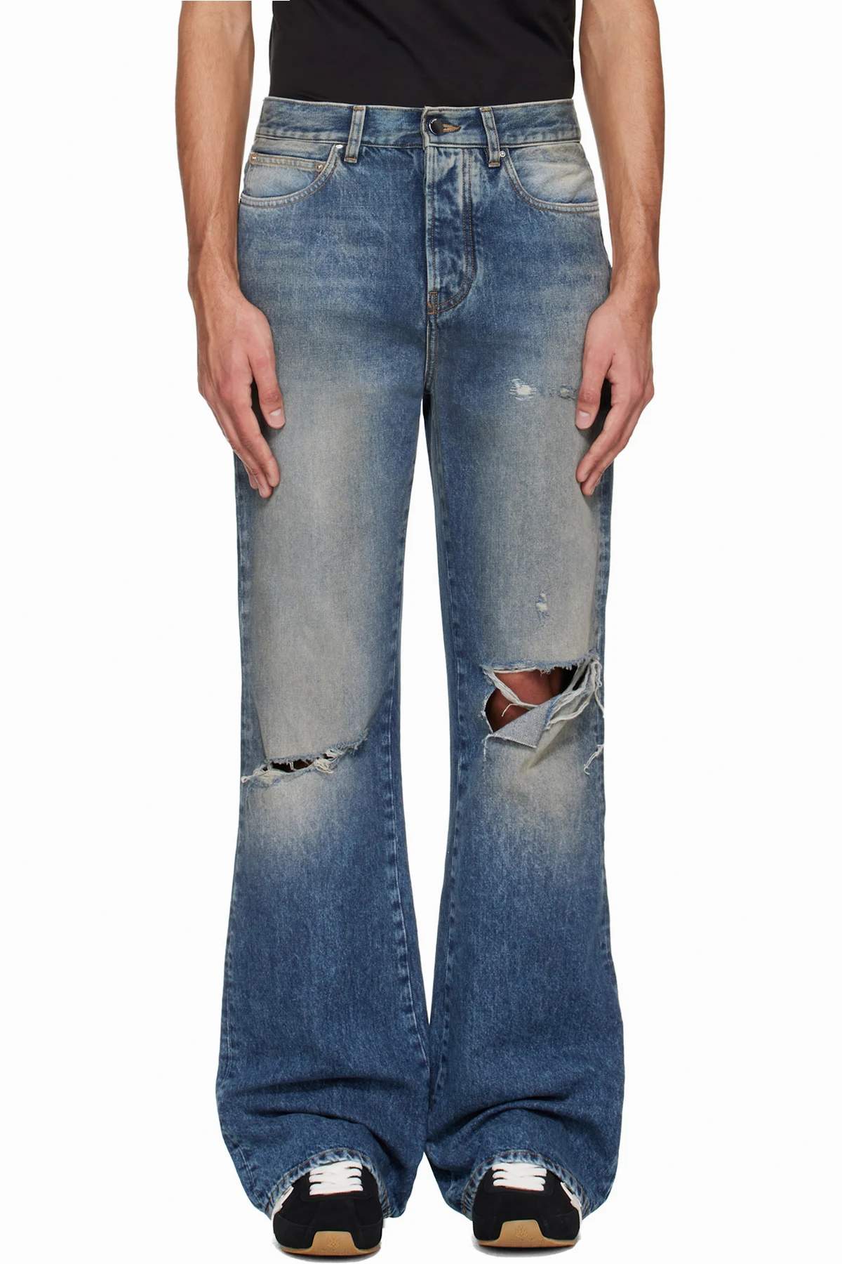 Blue Slashed Bootcut Jeans