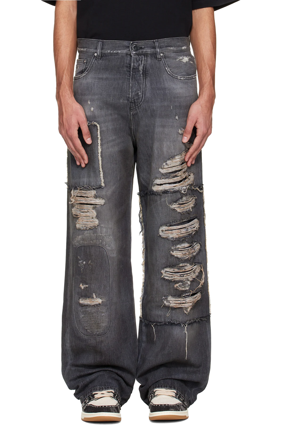 Black Carpenter Repaired Baggy Jeans