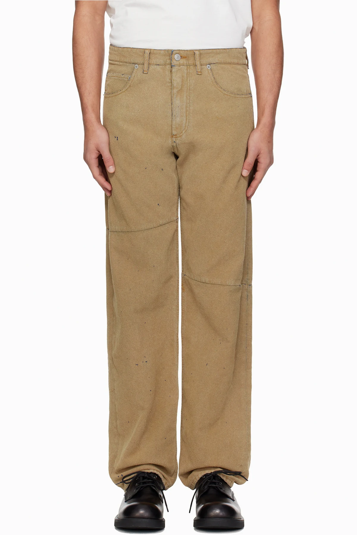 Beige Straight-Leg Faux-Suede Jeans