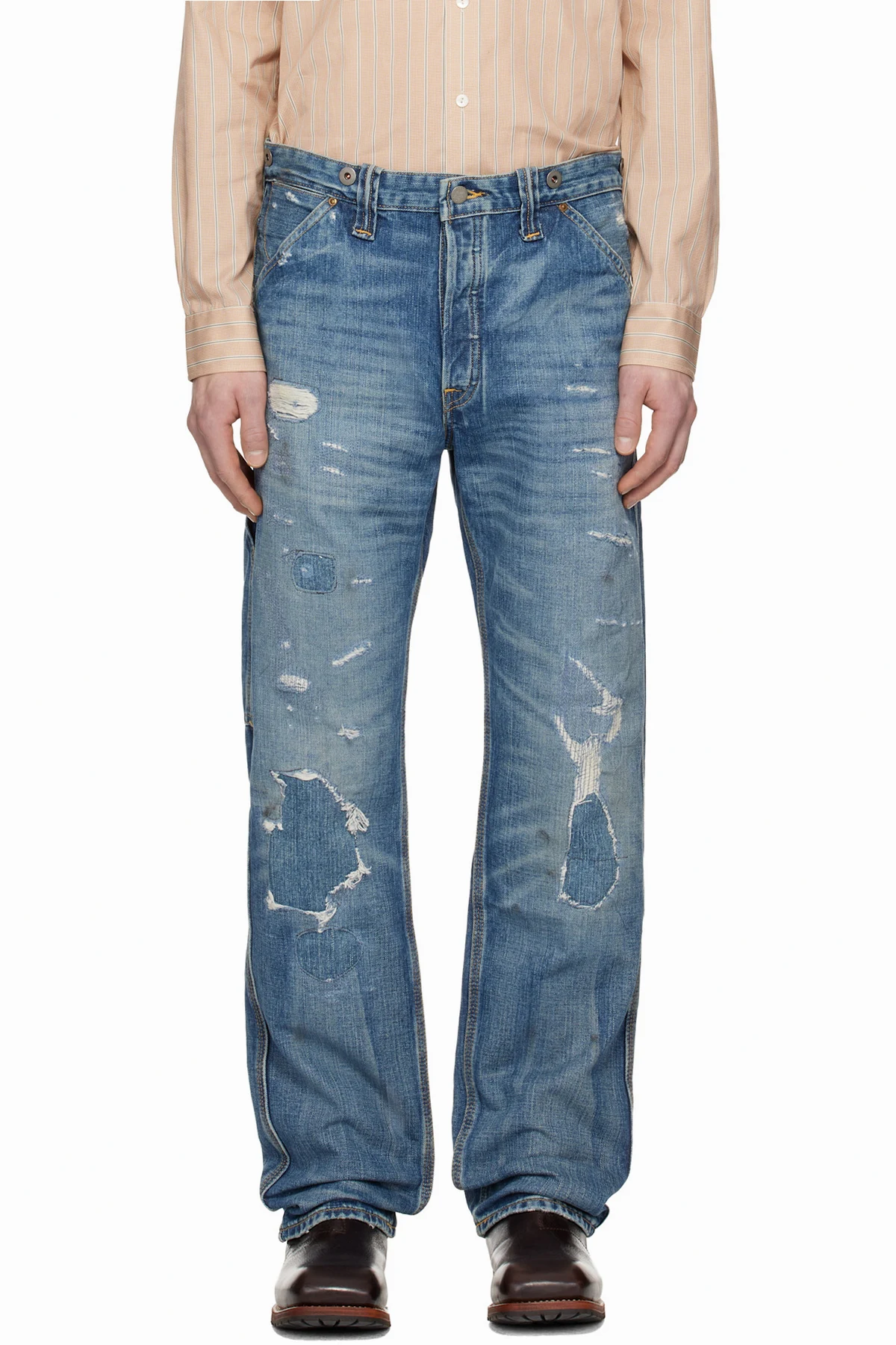 Blue Straight Fit Brayton Distressed Jeans