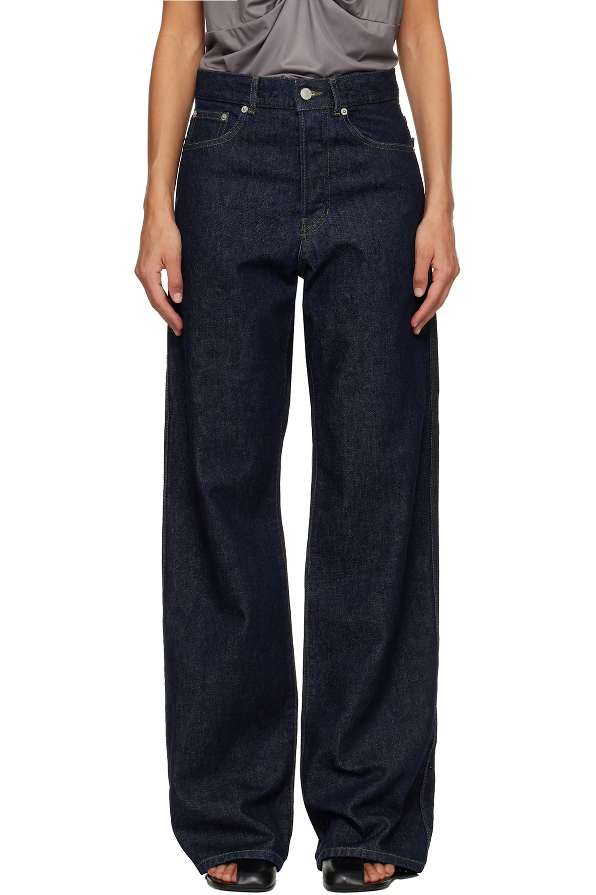 Blue Leather Patch Jeans