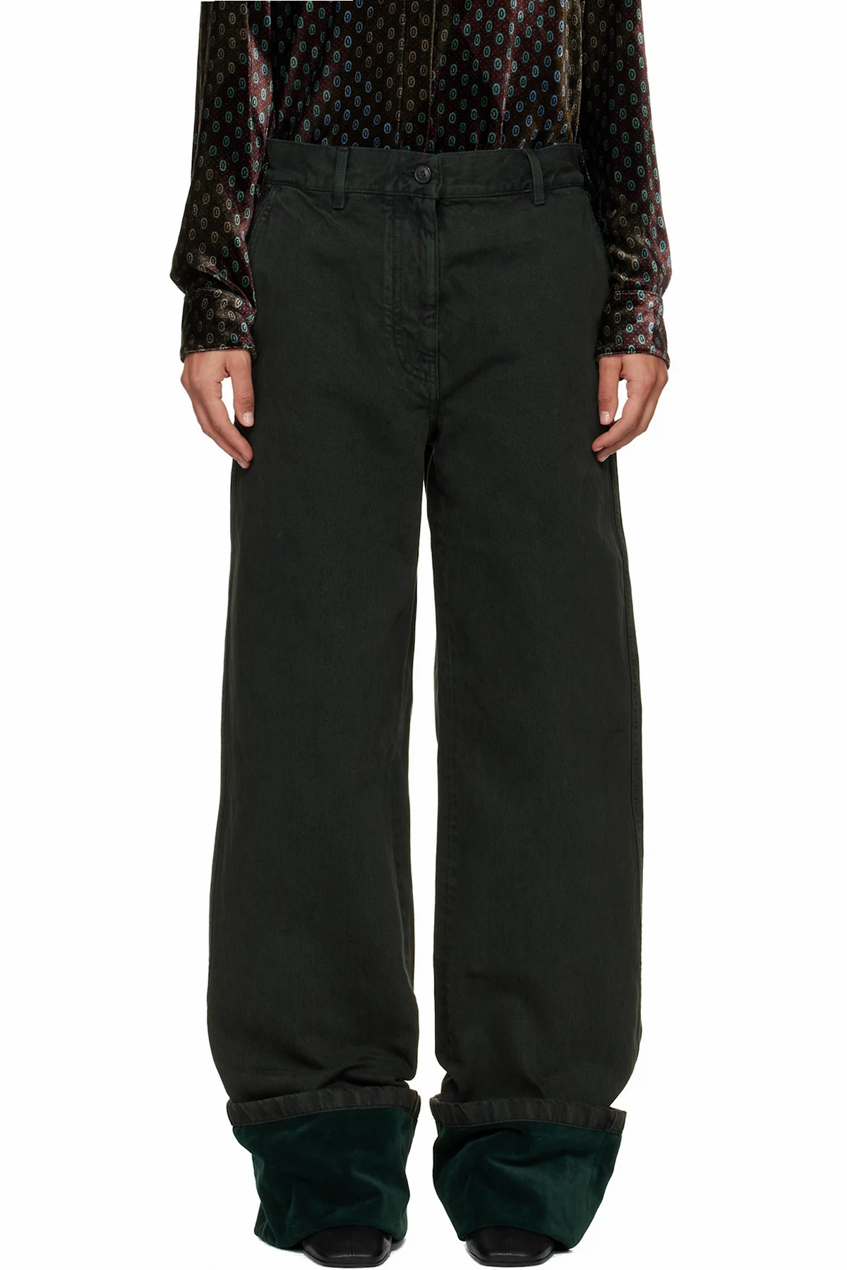 Green Velvet Cuff Jeans