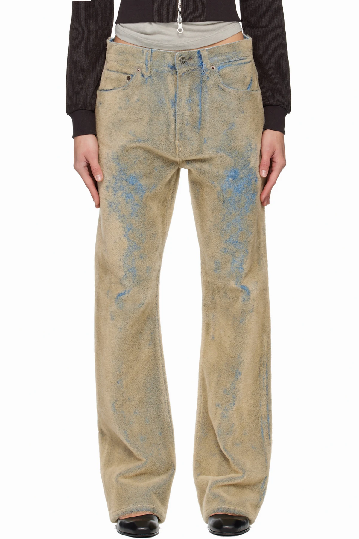 Blue & Beige Flocked Jeans