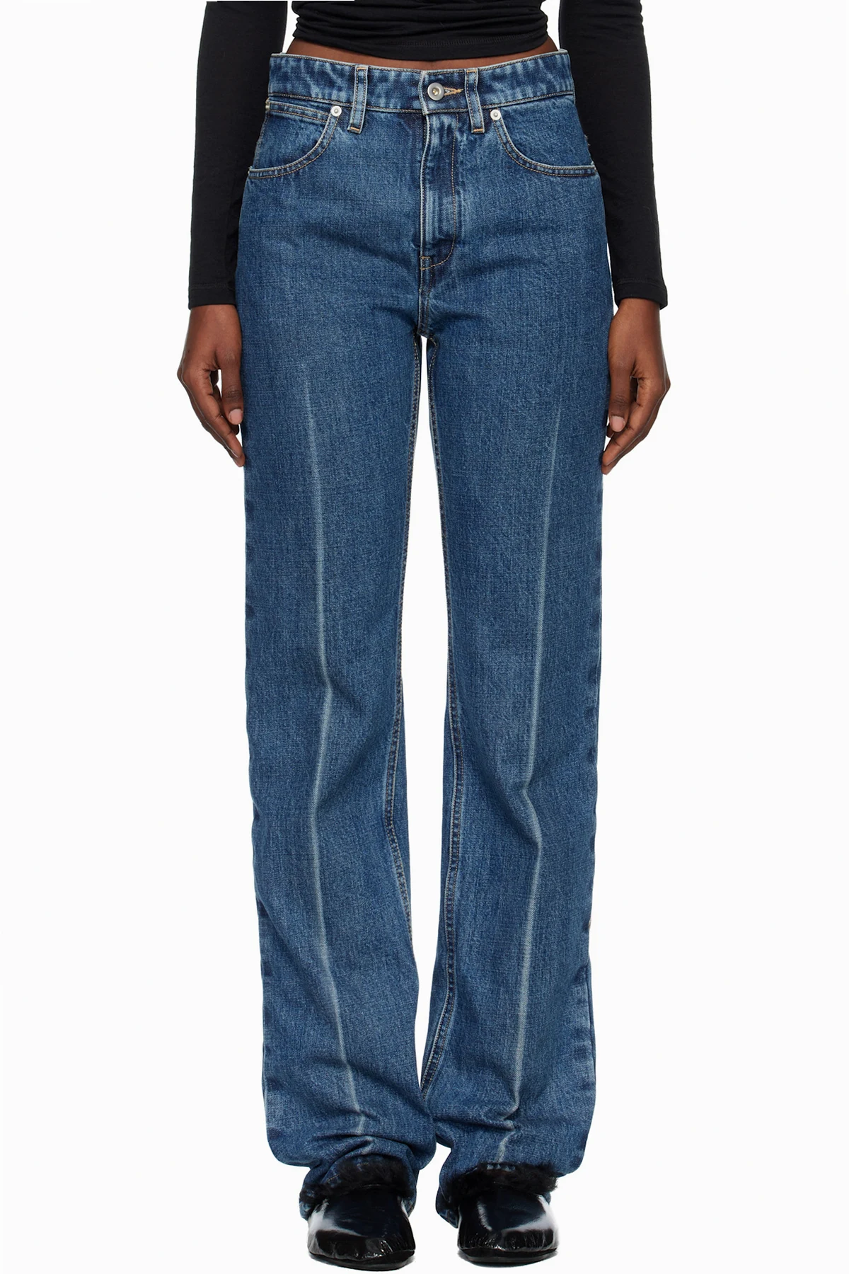 Blue Diagonal Cotton Denim Jeans