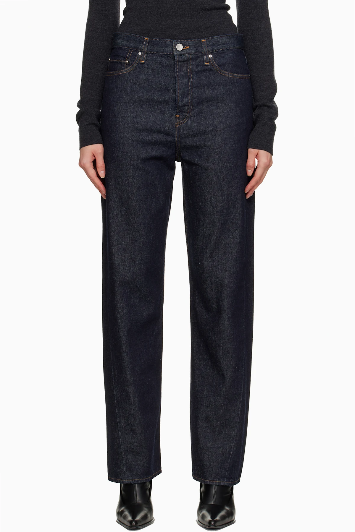 Navy Twisted Seam Full Length Jeans