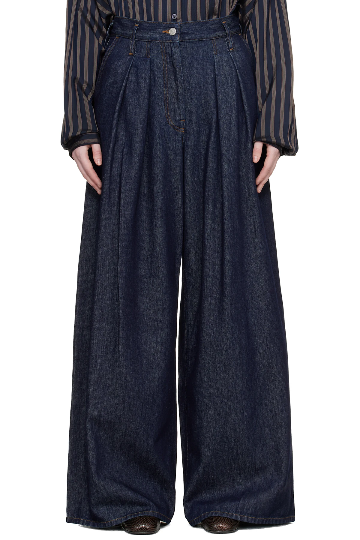 Indigo Wide Pleated Jeans