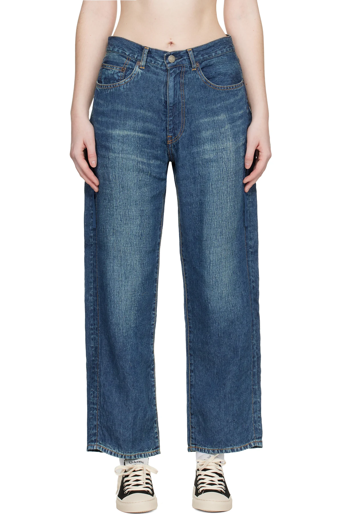 Blue Zipper Linen Jeans