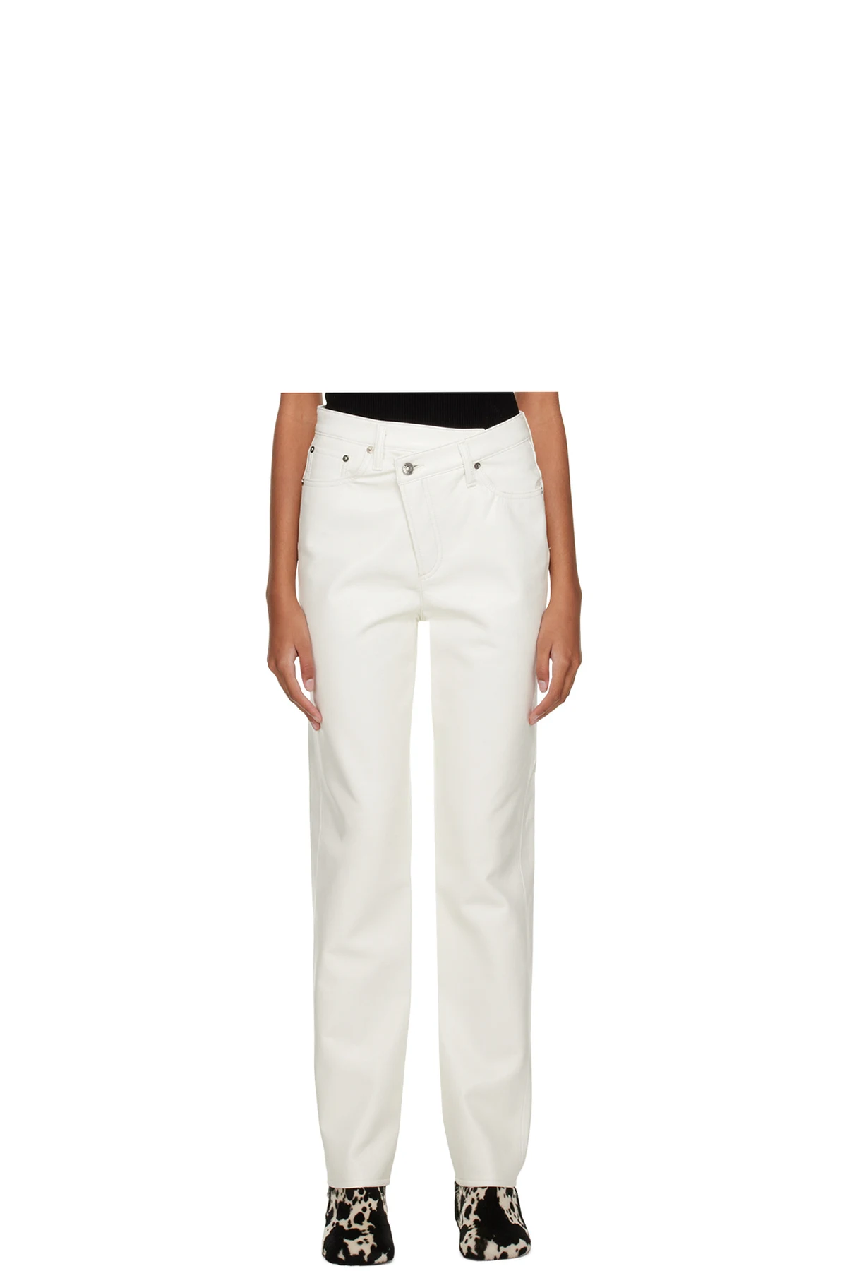 White Criss Cross Leather Pants
