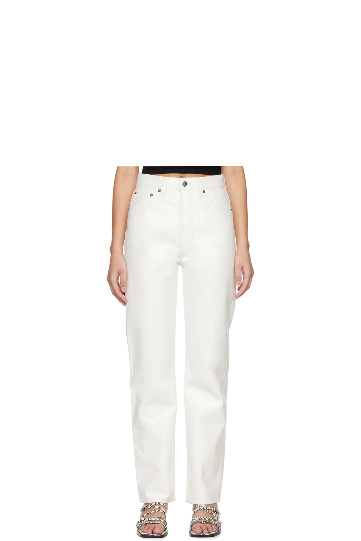 White 90's Pinch Waist Leather Pants