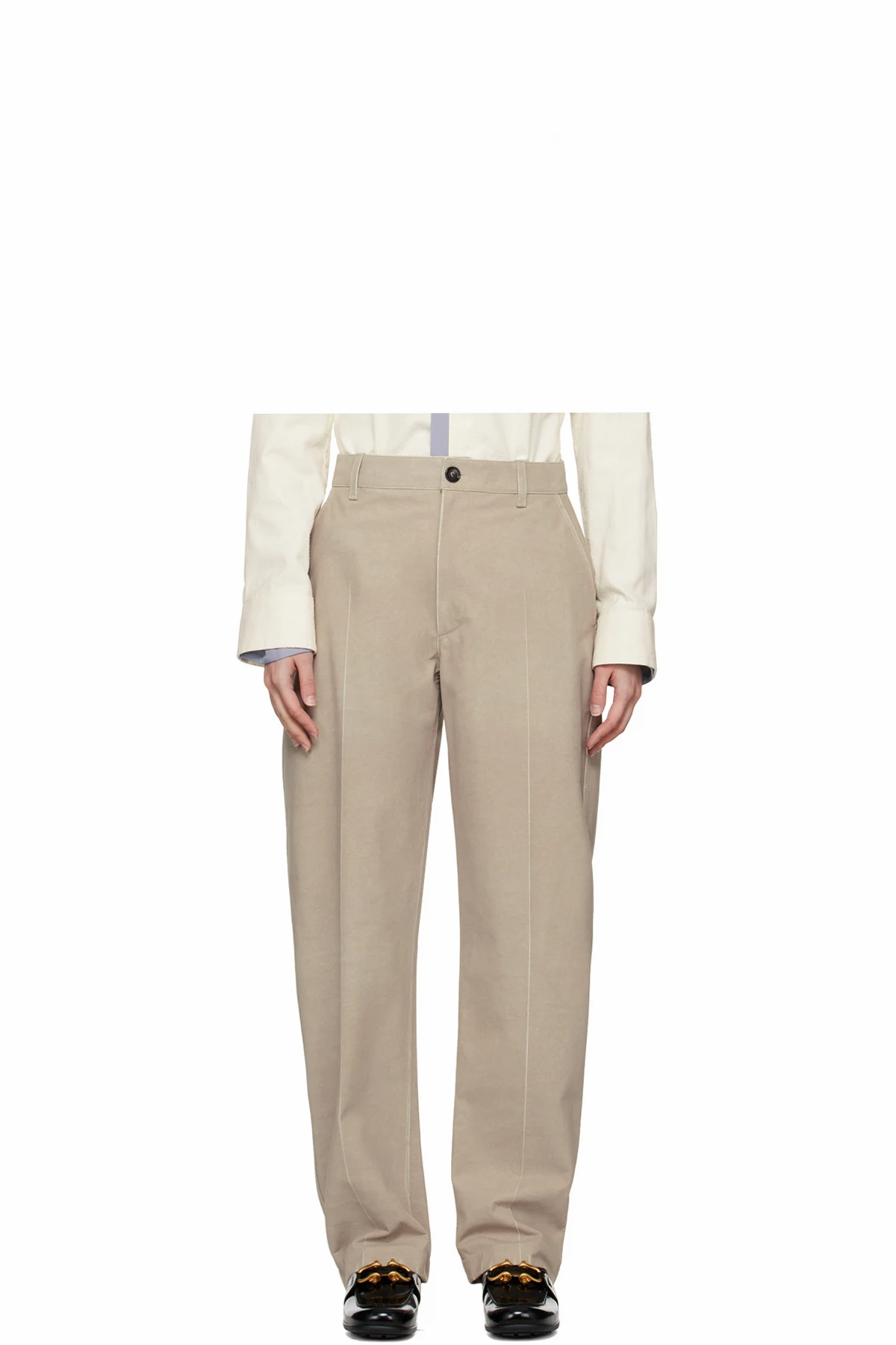 Beige Printed Leather Pants